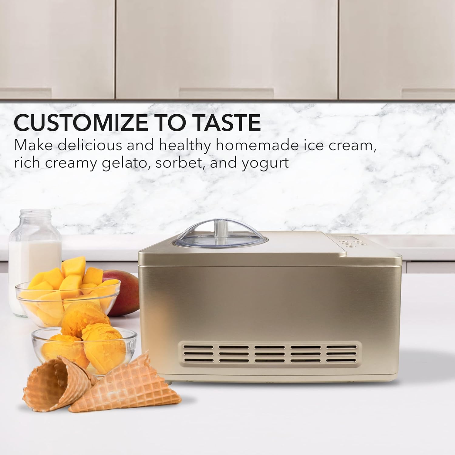 Whynter Ice Cream Maker Machine Automatic 2.1 Qt with Built-in Compressor, LCD Digital Display & Timer, No Pre-Freezing, ICM-200LS, Stainless Steel