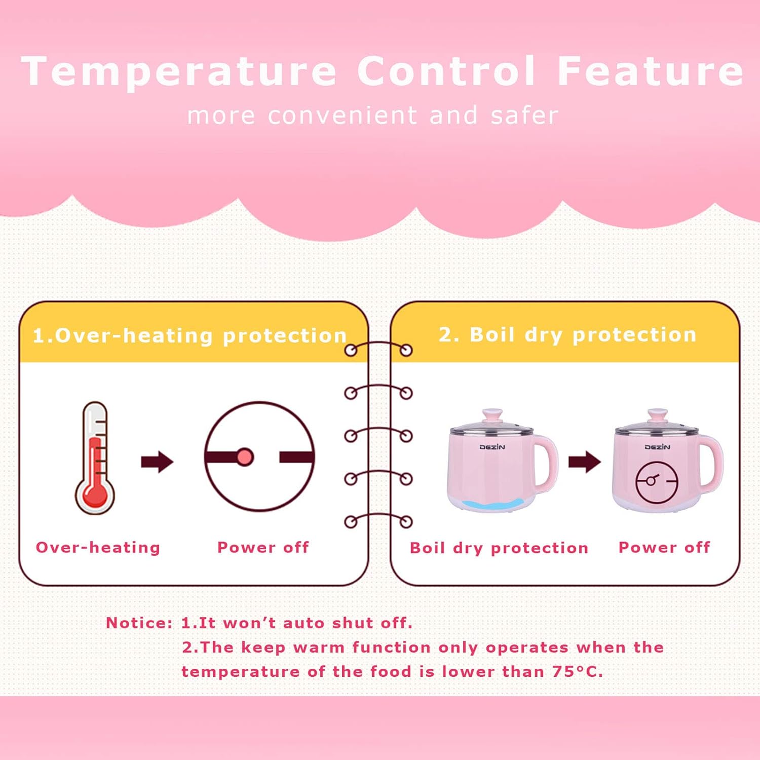 Dezin Electric Pot, 1.6L Ramen Cooker, Hot Pot Electric Stainless Steel, Multifunctional Electric Cooker for Egg, Pasta, Soup, Porridge, Oatmeal with Temperature Control and Keep Warm Function