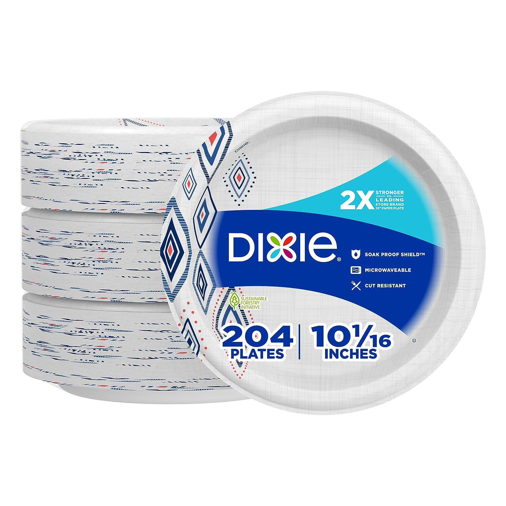 Dixie 10 Inch Paper Plates, Dinner Size Printed Disposable Plate, 204 Count (3 Packs of 68 Plates)