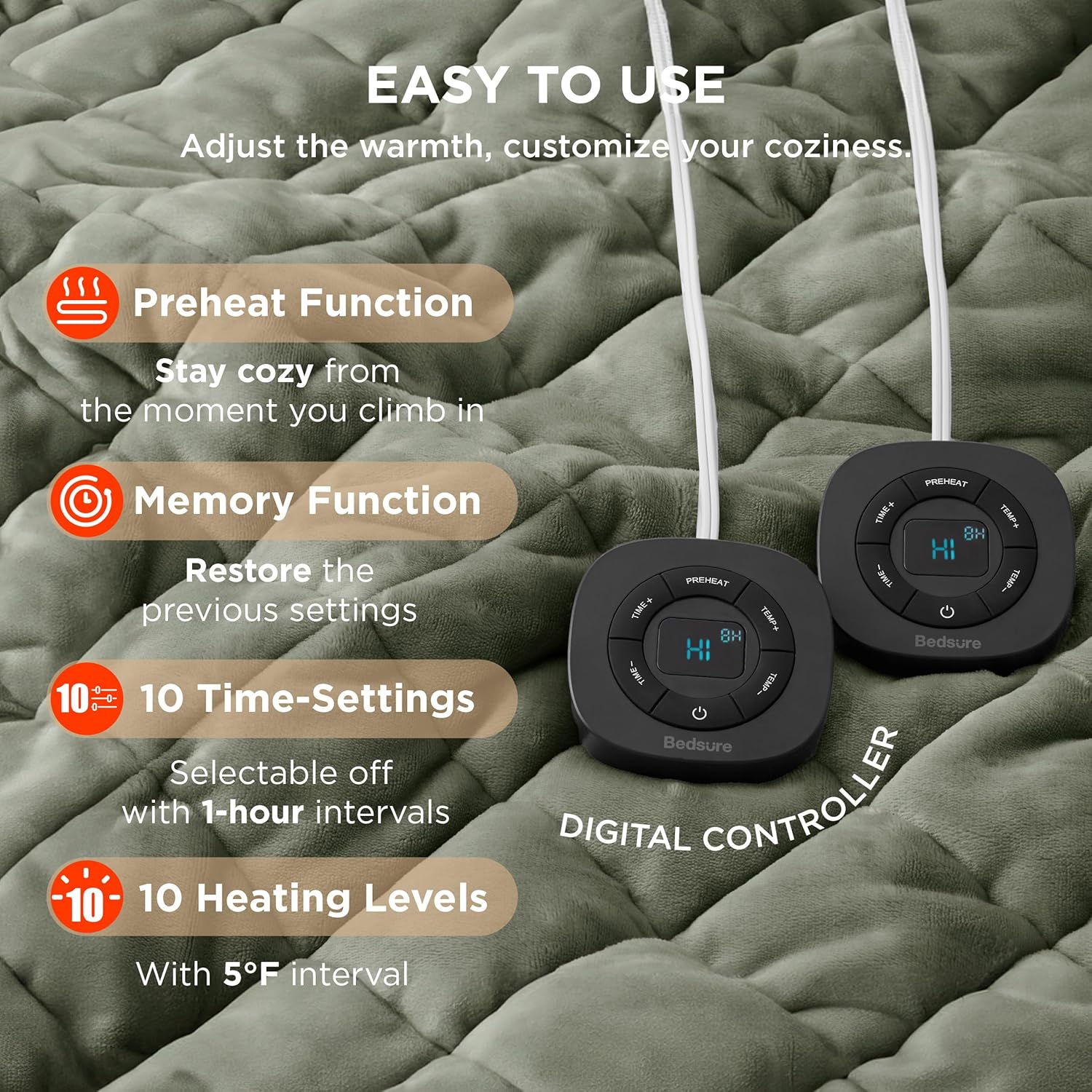 Bedsure Heated Blanket Electric Throw - Soft Flannel Electric Blanket, Heating Blanket with 4 Time Settings & 6 Heat Settings, Warm Blanket Gift for Grandma (50x60 inches, Grey)