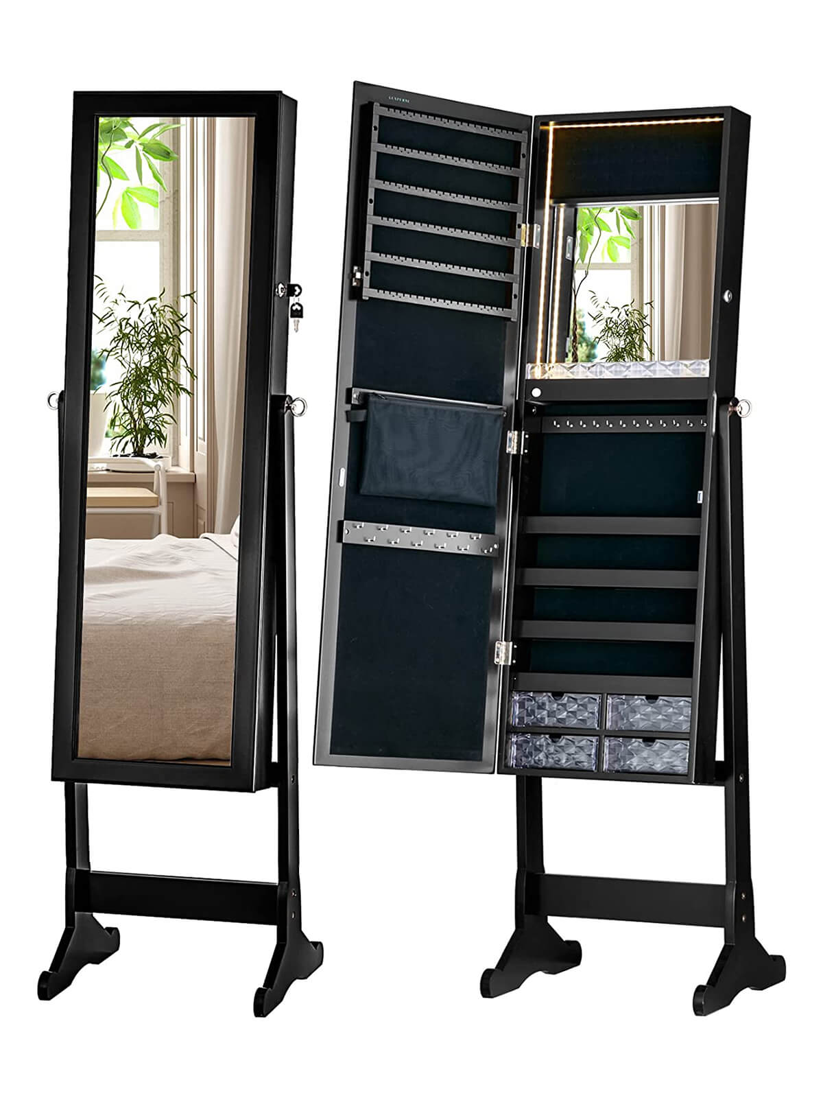 Standing Stella 6s Jewelry Armoire Full Length Mirror With Built-in Lights - Black