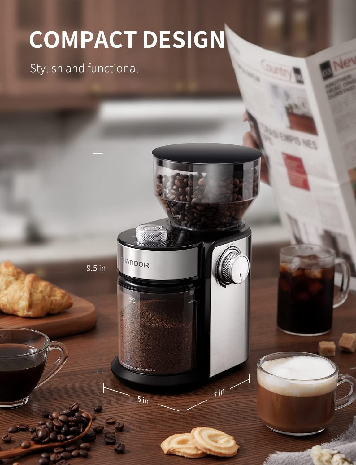 SHARDOR Electric Burr Coffee Grinder 2.0, Adjustable Burr Mill with 16 Precise Grind Setting for 2-14 Cup, Black