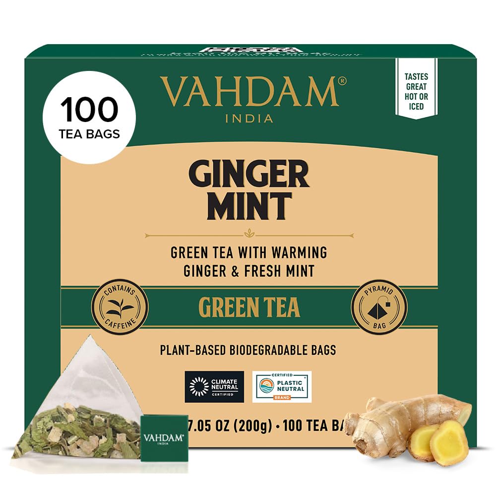 VAHDAM, Organic Turmeric Ginger Herbal Tea Bags (100 Pyramid Tea Bags) Caffeine Free, Non GMO, Gluten Free | 100% Pure Herbal Blend - Savory & Spicy | Plant-Based Tea Bags | Resealable Ziplock Pouch