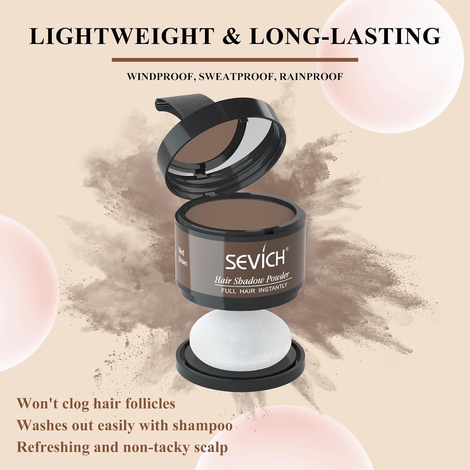 Sevich Hairline Powder，Instantly Conceals Hair Loss, Root Touch up Powder, Hair Shadow Toppers for Women & Men, Touch Up for Thinning Gray Hair, Windproof & Sweatproof, Dark Brown