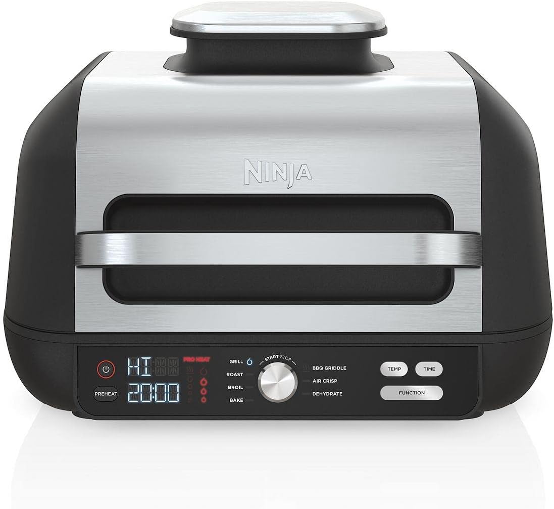 Ninja FG551 Foodi Smart XL 6-in-1 Indoor Grill with Air Fry, Roast, Bake, Broil & Dehydrate, Smart Thermometer, Black/Silver