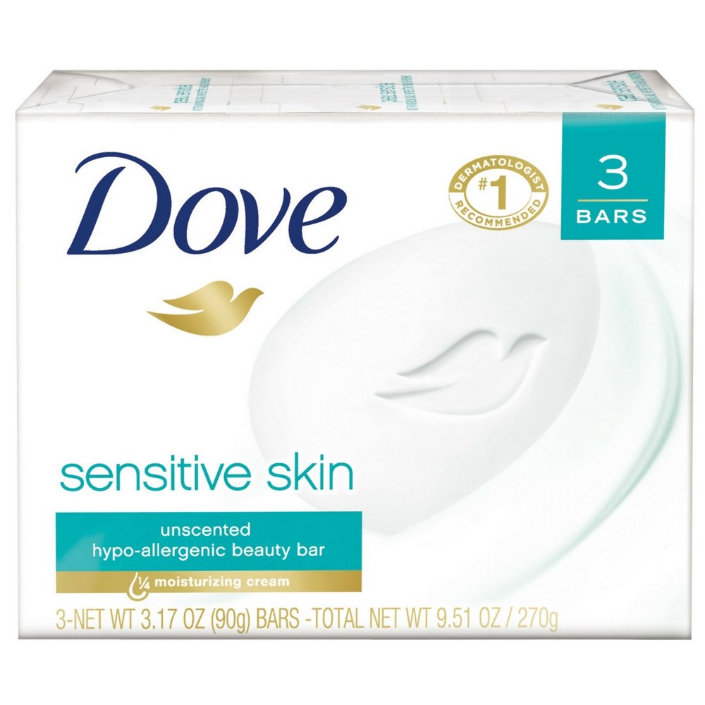 Dove Beauty Bar Soap Sensitive, 8 Bars for Sensitive Skin, Fragrance Free and Hypoallergenic 3.75 oz