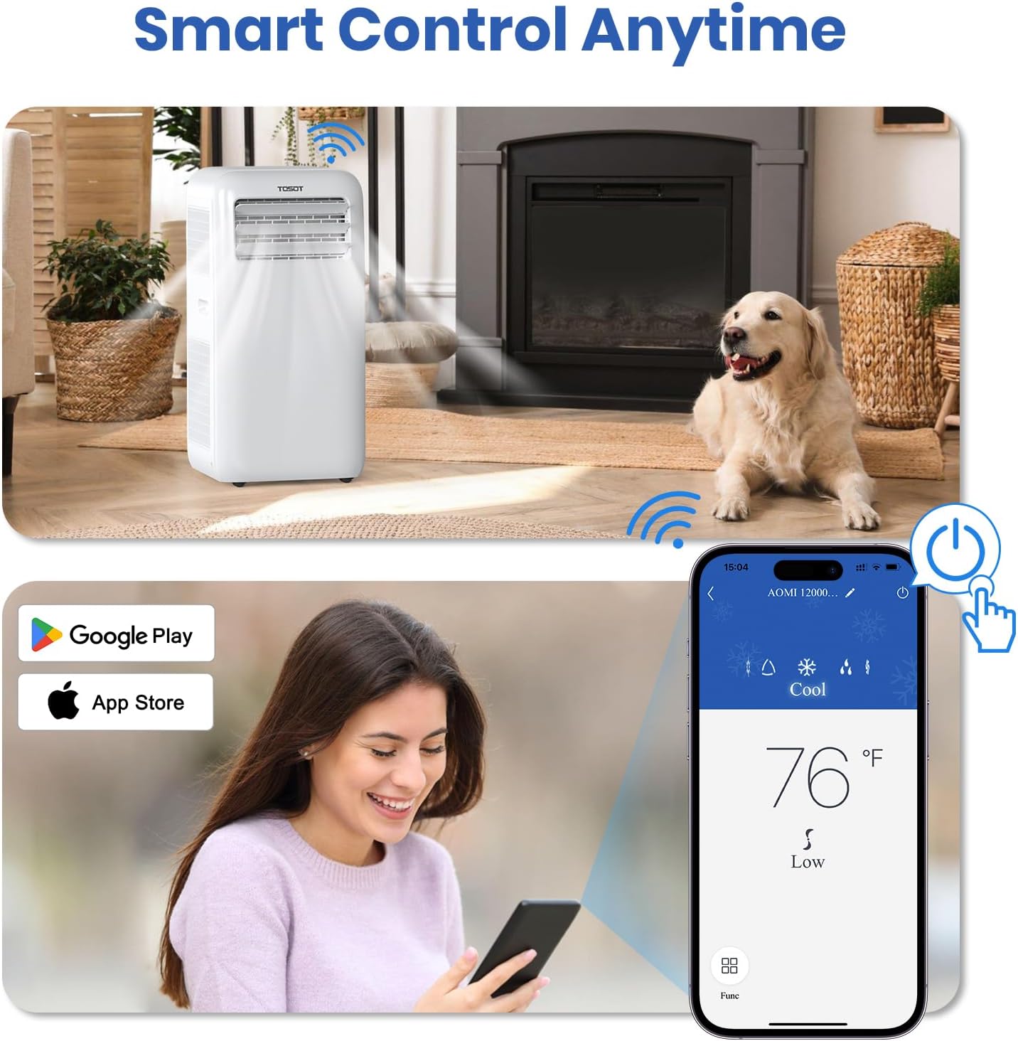 TOSOT 14,000BTU (9,600 BTU SACC) Smart WiFi Portable Air Conditioner with Heater, Powerful Cooling Auto Swing, Dehumidifier, Fan, 24H Timer for Large Room Up to 600 sq ft, AOMI Series