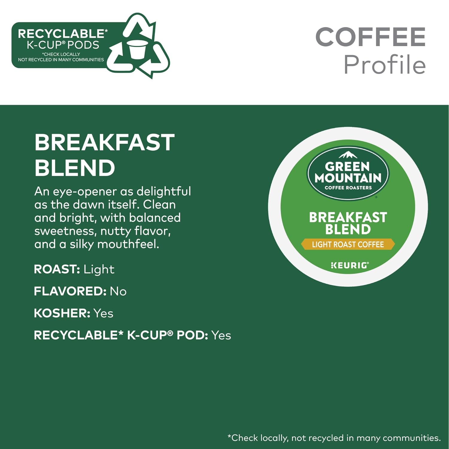 Green Mountain Coffee Roasters Breakfast Blend Single-Serve Keurig K-Cup Pods, Light Roast Coffee, 96 Count