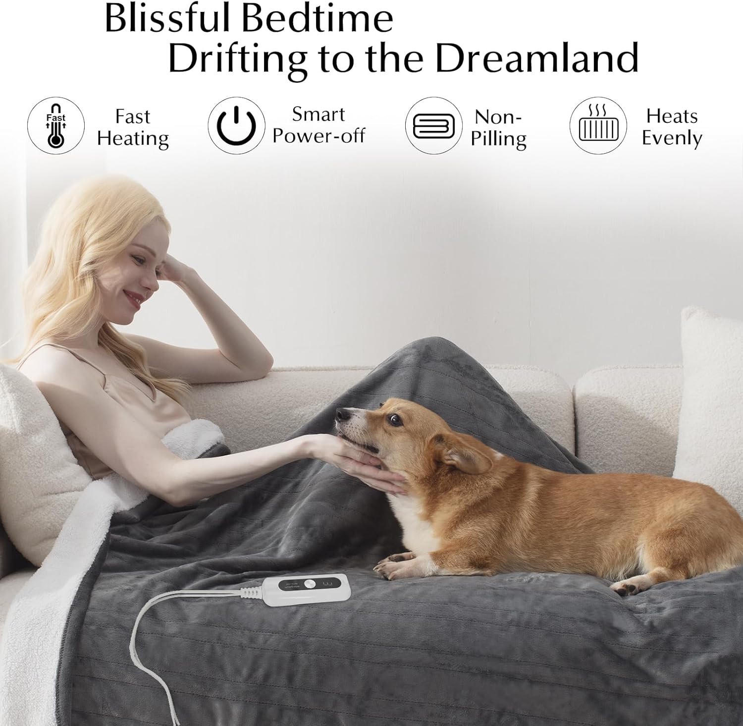 Heated Blanket Throw Size, Soft and Cozy Electric Heating Blanket for Bed, Automatic Safety System 6 Heating Levels & 4 Hours Auto-Off, 50