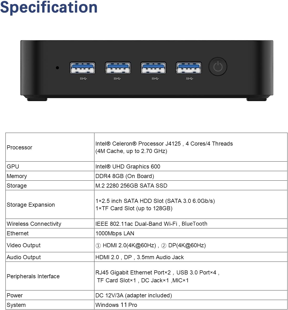 COOFUN Z83-W Mini PC, Atom x5-Z8350 Processor 2GB/32GB 1000Mbps LAN 2.4/5.8G Dual Band WiFi BT 4.0 with HDMI and VGA Ports, Windows 10,Fanless Computer