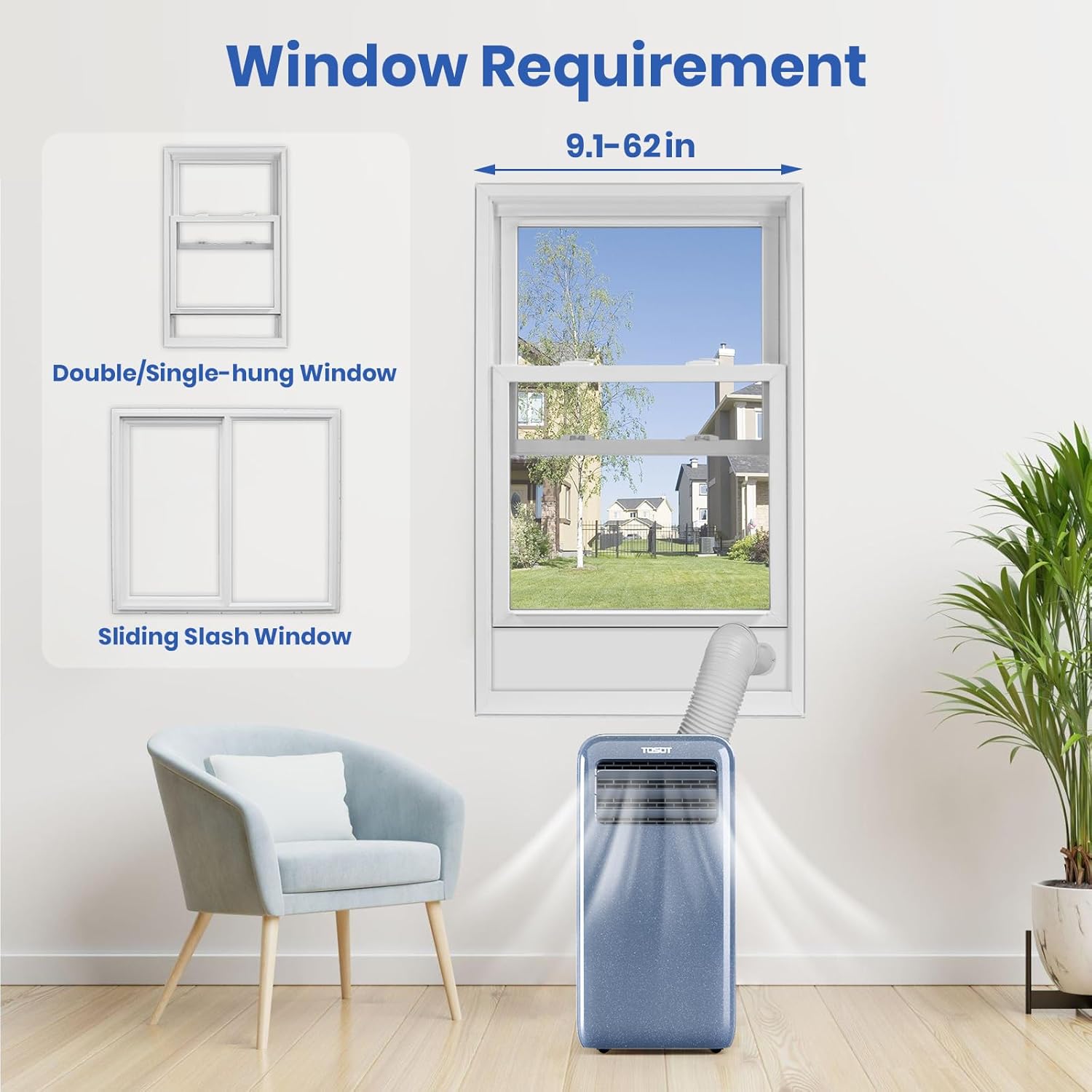 TOSOT 14,000BTU (9,600 BTU SACC) Smart WiFi Portable Air Conditioner with Heater, Powerful Cooling Auto Swing, Dehumidifier, Fan, 24H Timer for Large Room Up to 600 sq ft, AOMI Series