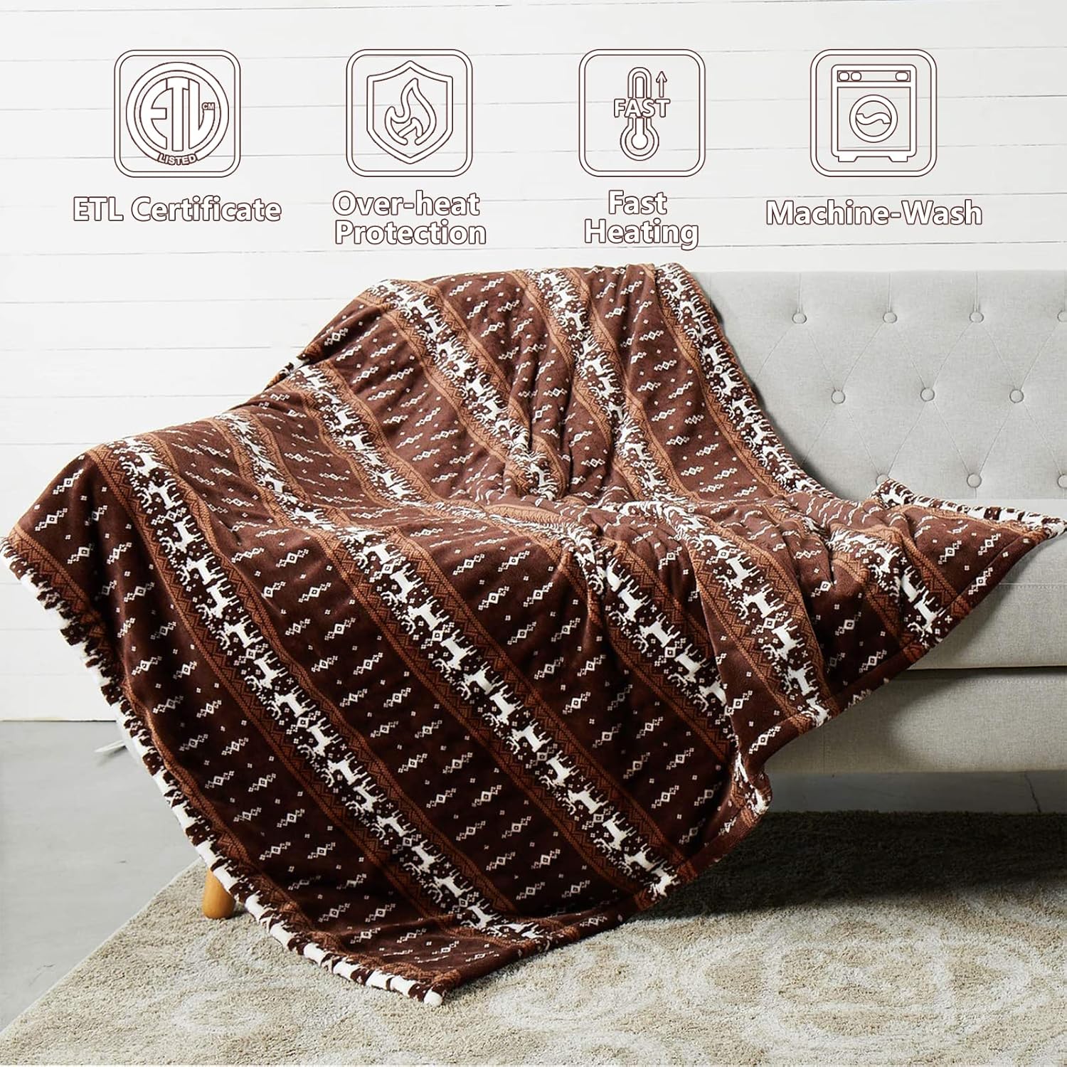 Tefici Electric Heated Blanket Throw, Super Cozy Soft 2-Layer Flannel 50