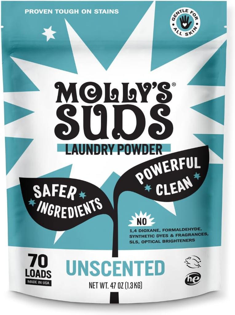 Molly's Suds Original Laundry Detergent Powder | Natural Laundry Detergent Powder for Sensitive Skin | Earth-Derived Ingredients, Stain Fighting | 120 Loads (Unscented)