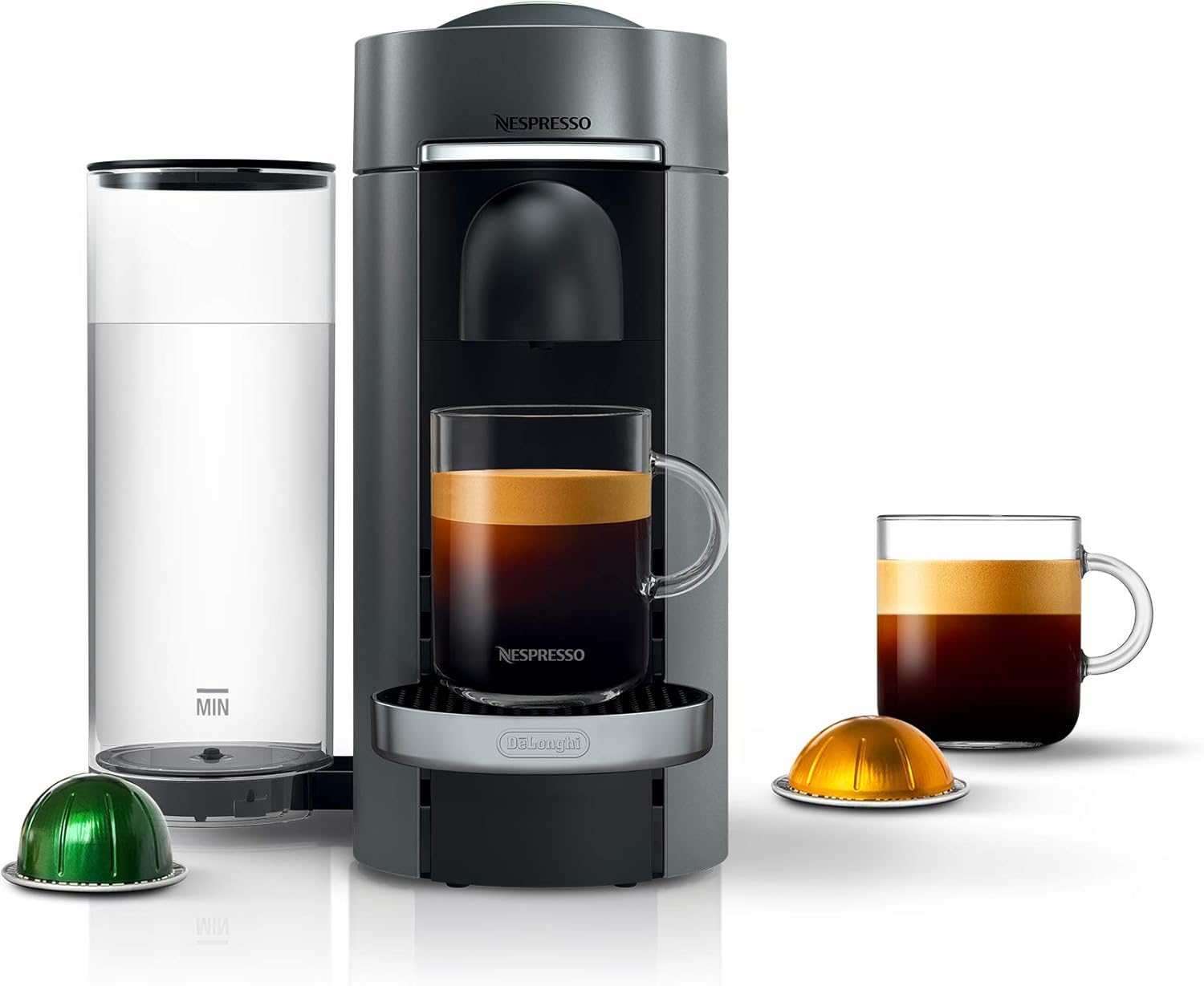 Nespresso Vertuo Plus Deluxe Coffee and Espresso Maker by De'Longhi, Titan with Aeroccino Milk Frother, 110 Volts