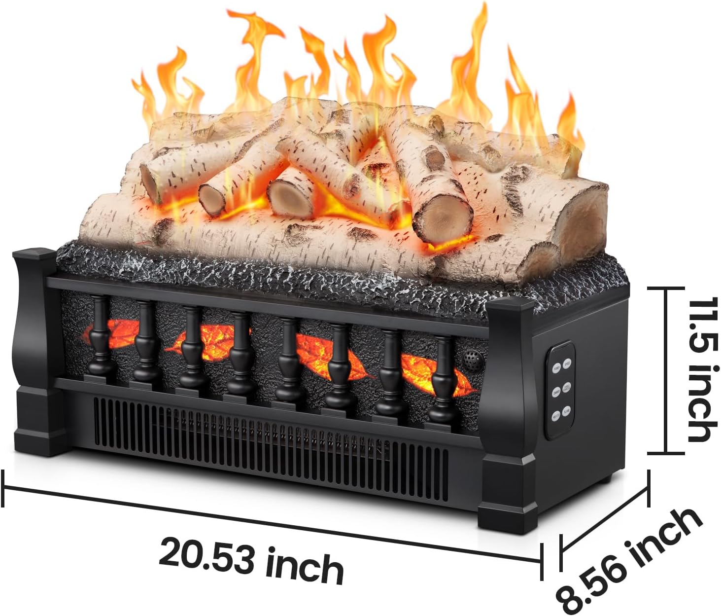 21 Inches Electric Fireplace Insert Log Heater Set, Freestanding Heater with Adjustable Flame Brightness and Flicker Speed, 750w/1500w Heating, Overheat Protection, Remote Control