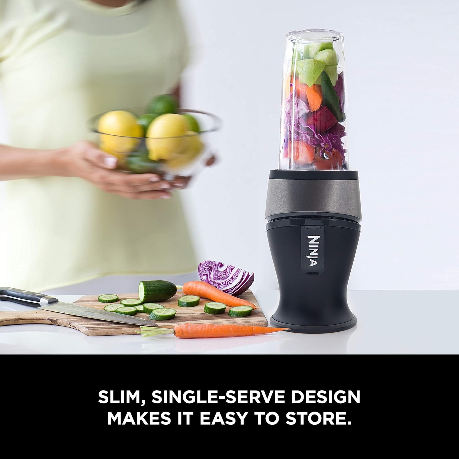 Ninja BN301 Nutri-Blender Plus Compact Personal Blender, 900-Peak-Watt Motor, Frozen Drinks, Smoothies, Sauces & More, (3) 20 oz. To-Go Cups, (2) Spout-Lids (1) Storage-Lid, Dishwasher Safe, Silver
