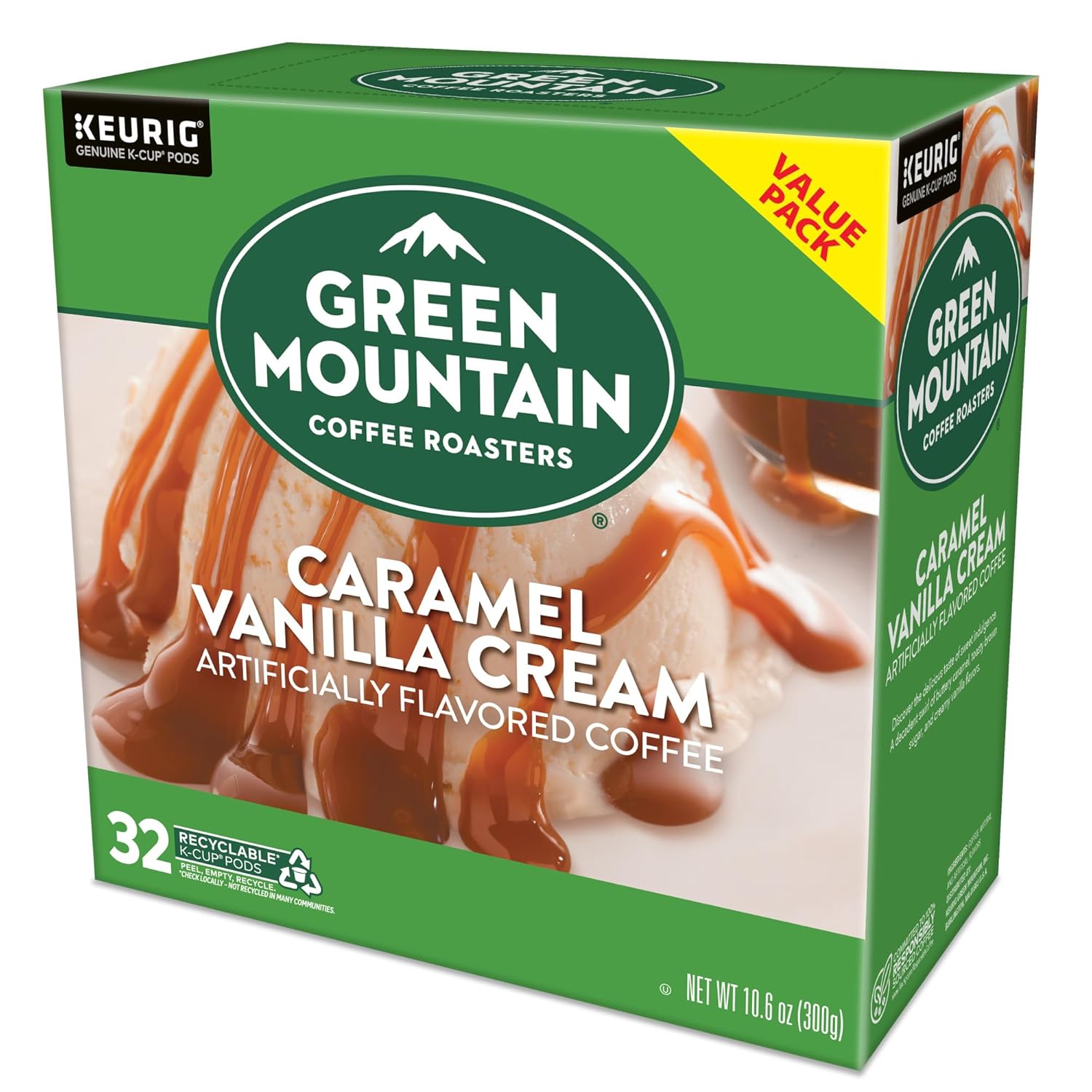 Green Mountain Coffee Roasters Caramel Vanilla Cream Keurig Single-Serve K-Cup pods, Light Roast Coffee, 72 Count (6 Packs of 12)