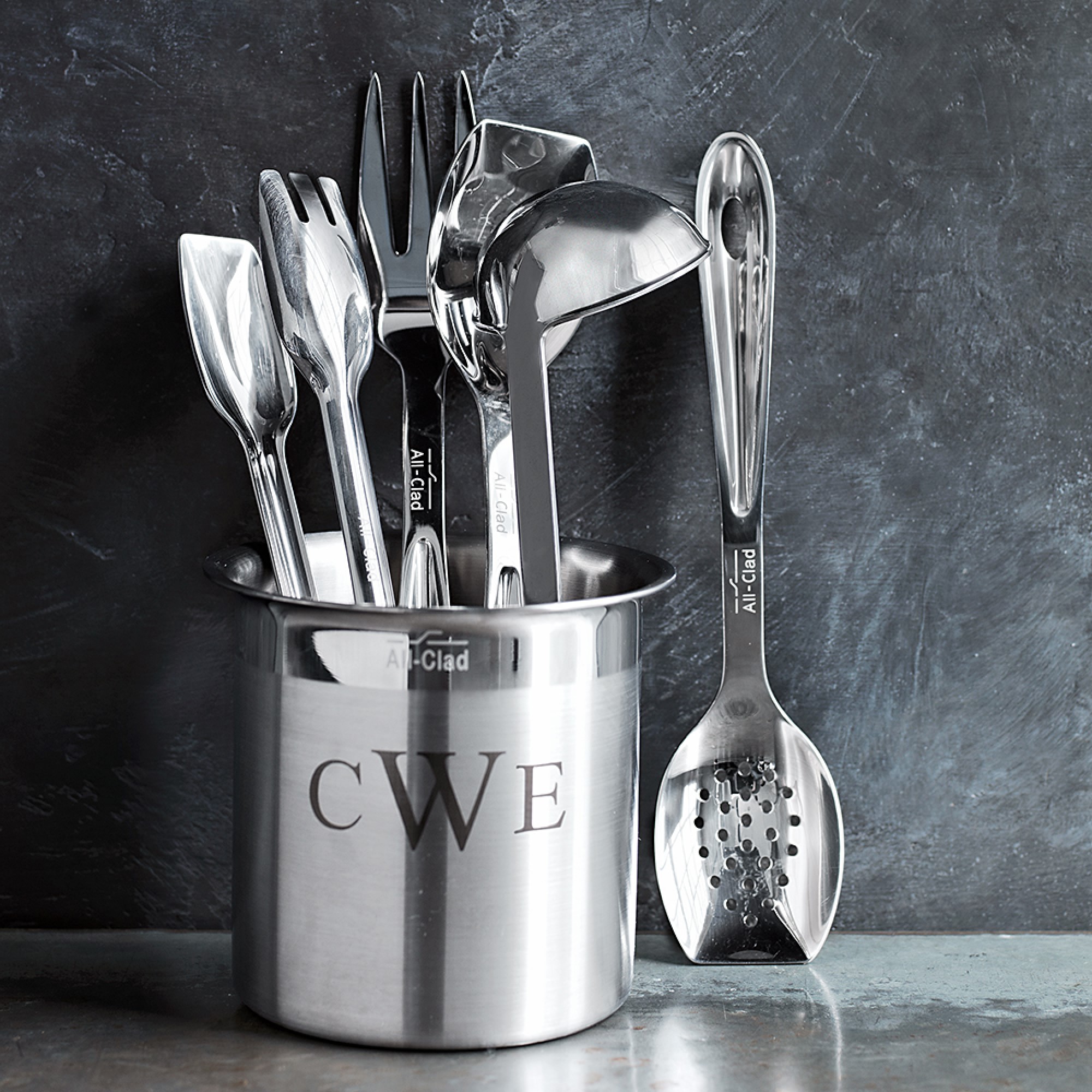 All-Clad Cook & Serve Stainless-Steel Utensils with Utensil Holder, Set of 6