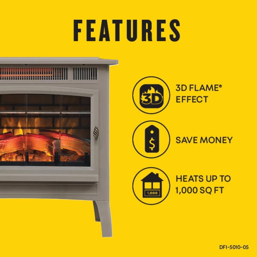 duraflame Freestanding Electric Fireplace Stove Heater with 3D Flame Effect for 1,000 Sq. Ft. Room, Black