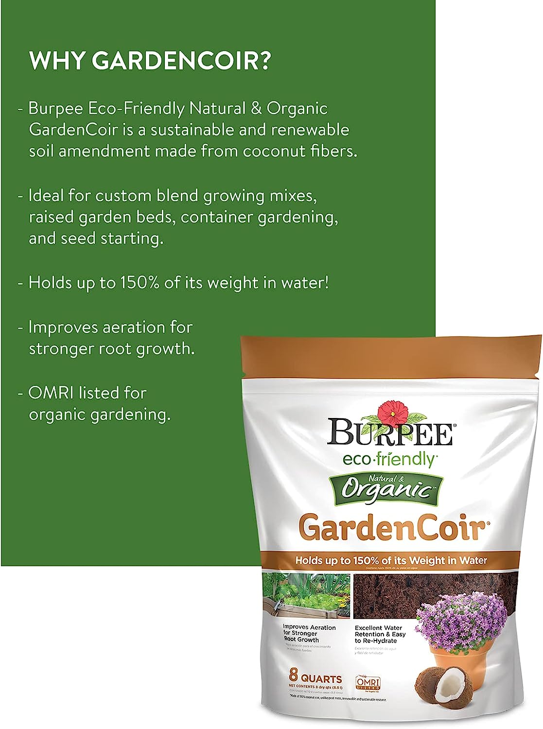 Natural & Organic Garden Coir, 8 quart, (1 Pack)