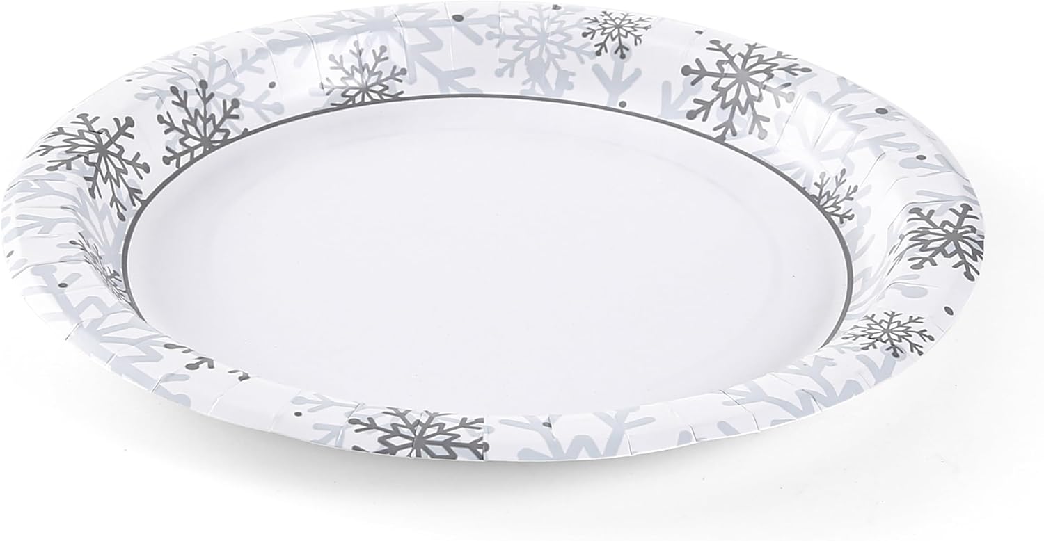 Glad Disposable Holiday Paper Plates, 10 Inch, 20 Count - Red Snowflake Design, Heavy Duty and Microwavable
