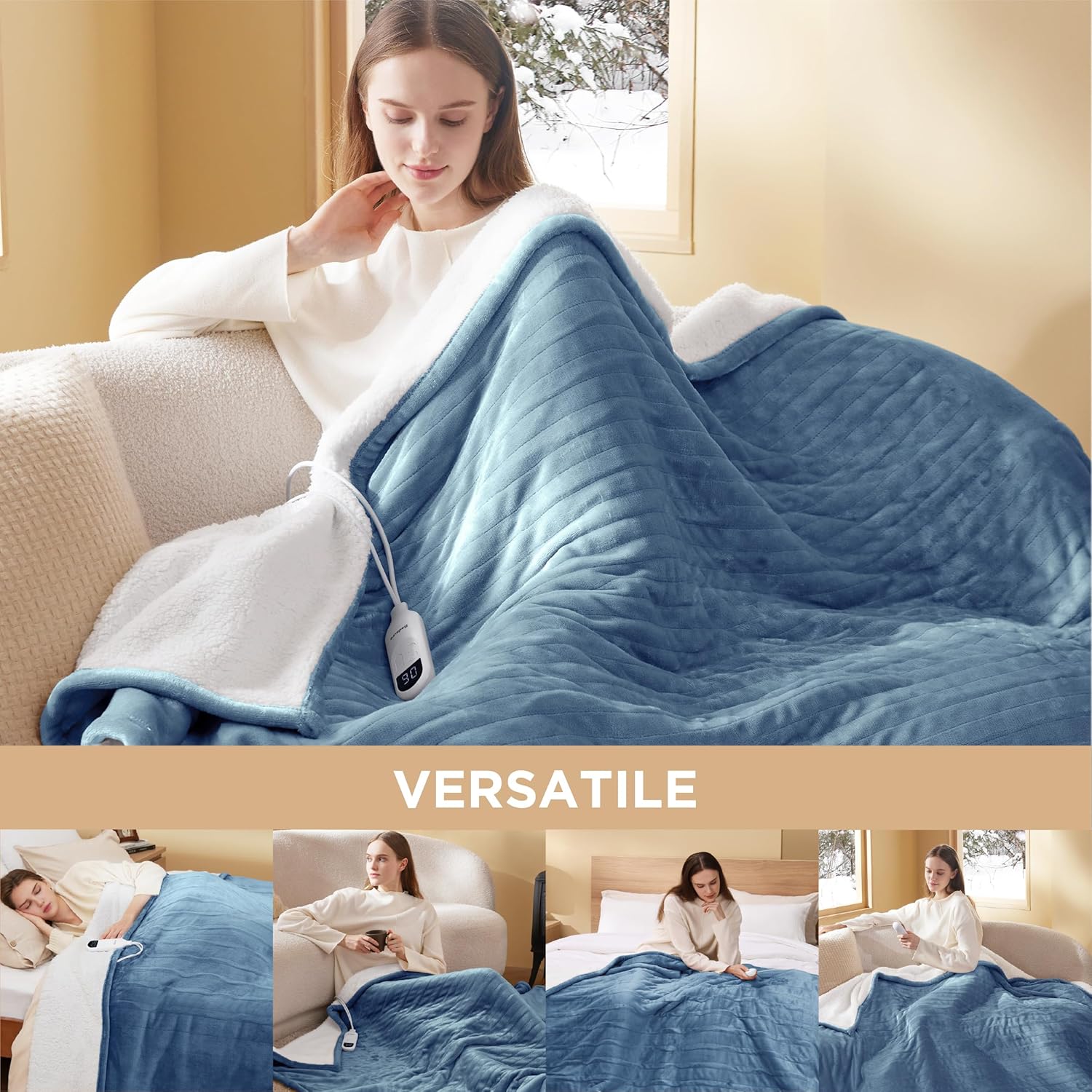 Bedsure Heated Blanket Electric Throw - Soft Flannel Electric Blanket, Heating Blanket with 4 Time Settings & 6 Heat Settings, Warm Blanket Gift for Grandma (50x60 inches, Grey)