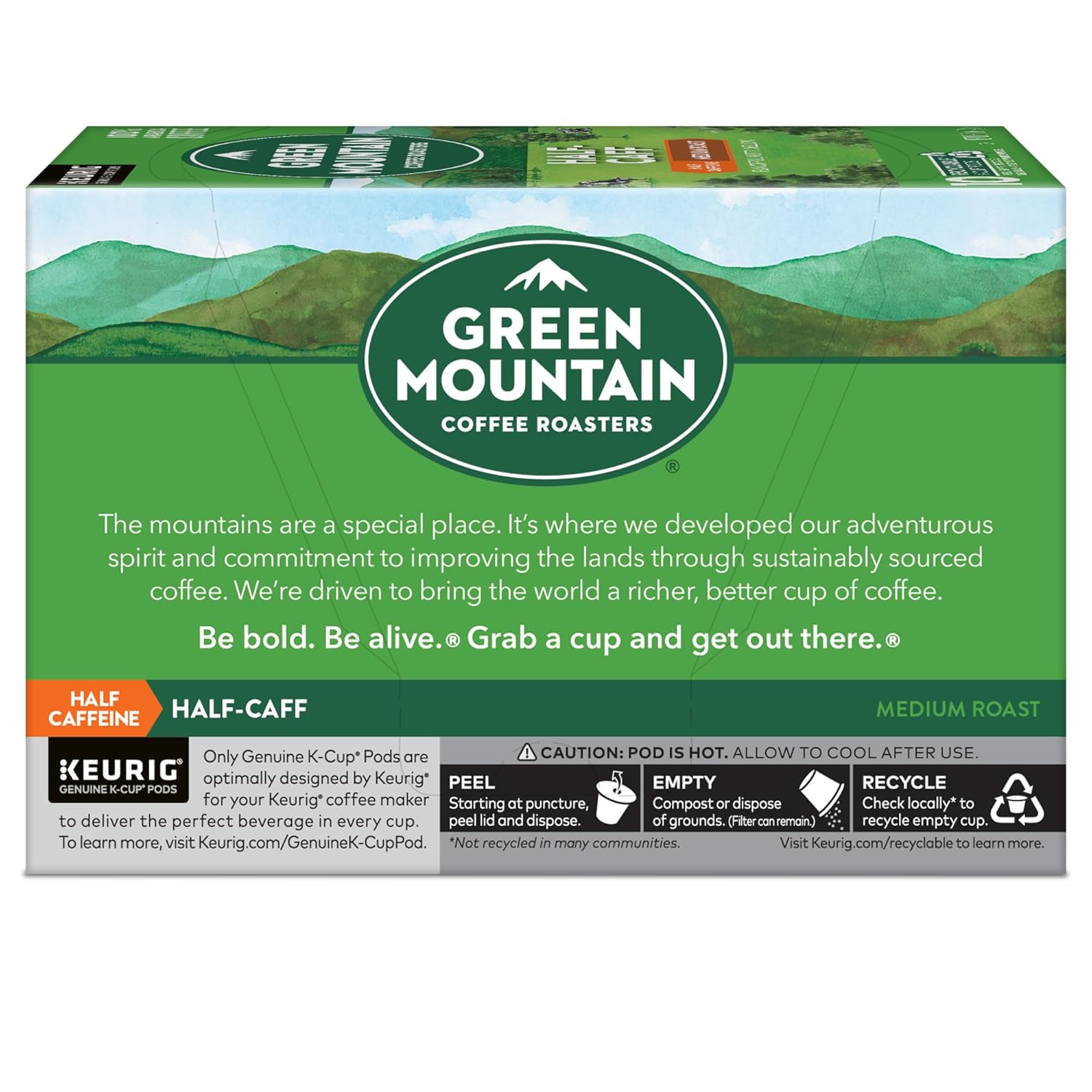 Green Mountain Coffee Roasters Half Caff Keurig Single-Serve K-Cup pods, Medium Roast Coffee, 72 Count (6 Packs of 12)
