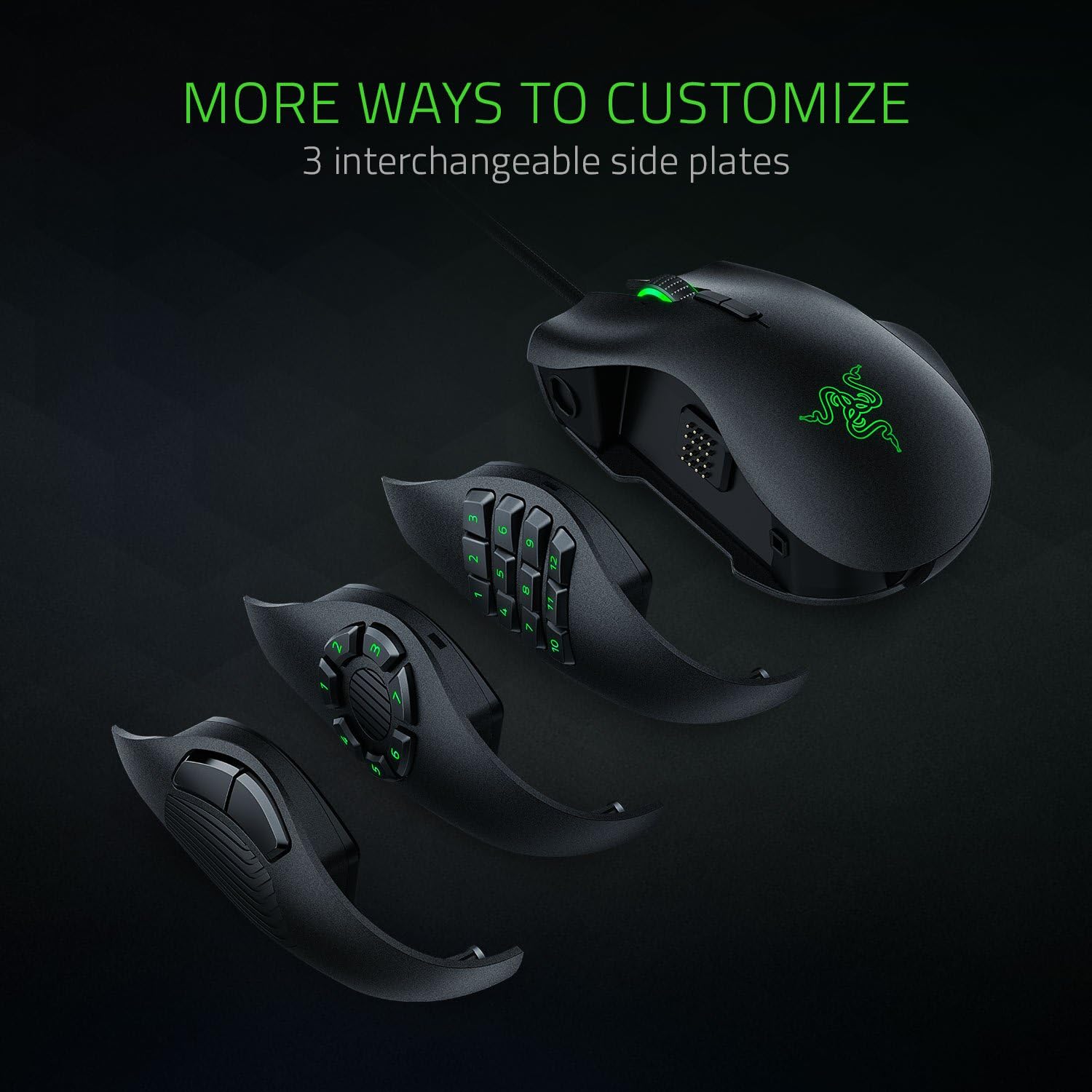 Razer Naga Pro Wireless Gaming Mouse: Interchangeable Side Plate w/ 2, 6, 12 Button Configurations - Focus+ 20K DPI Optical Sensor - Fastest Gaming Mouse Switch - Chroma RGB Lighting