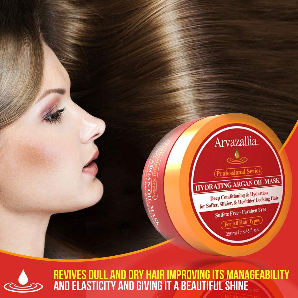 Hydrating Argan Oil Hair Mask and Deep Conditioner By Arvazallia for Dry or Damaged Hair - 8.45 Oz