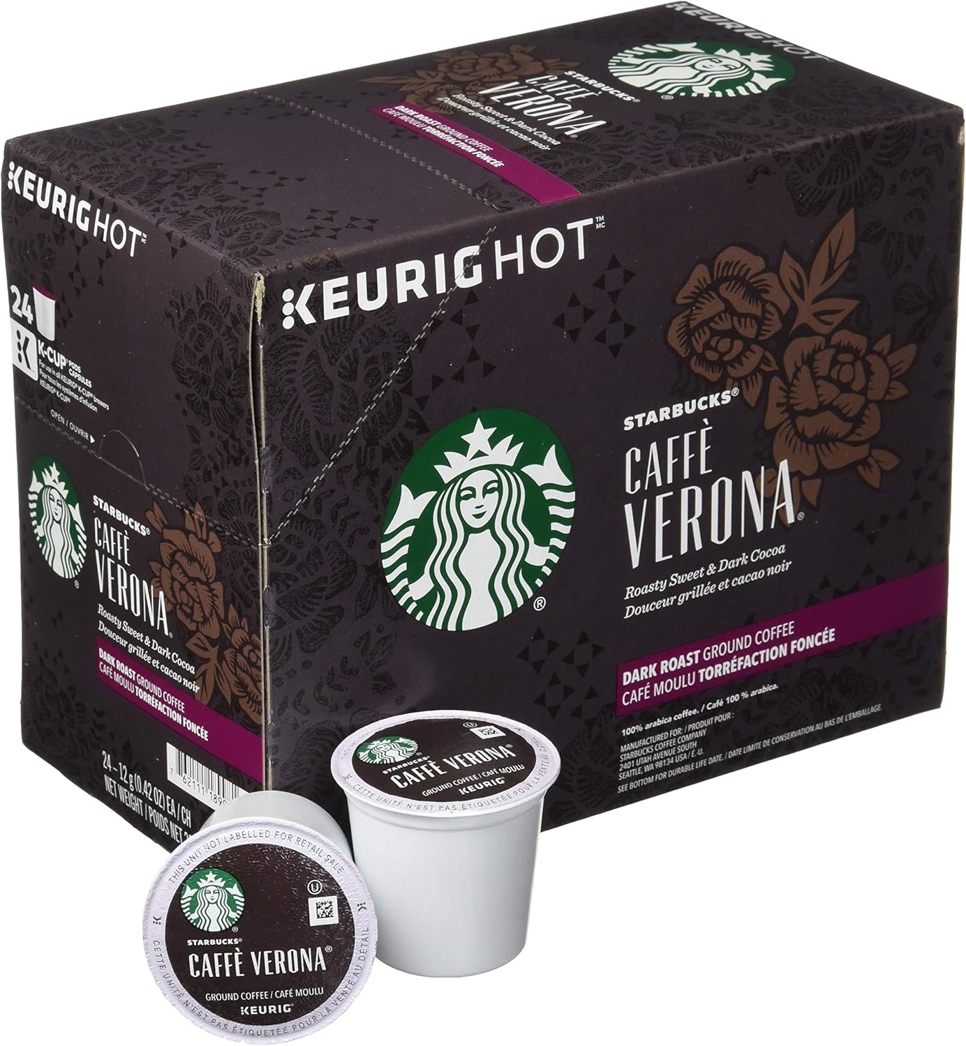 Starbucks K-Cup Coffee Pods, Dark Roast Coffee, French Roast for Keurig Brewers, 100% Arabica, 4 boxes (96 pods total)