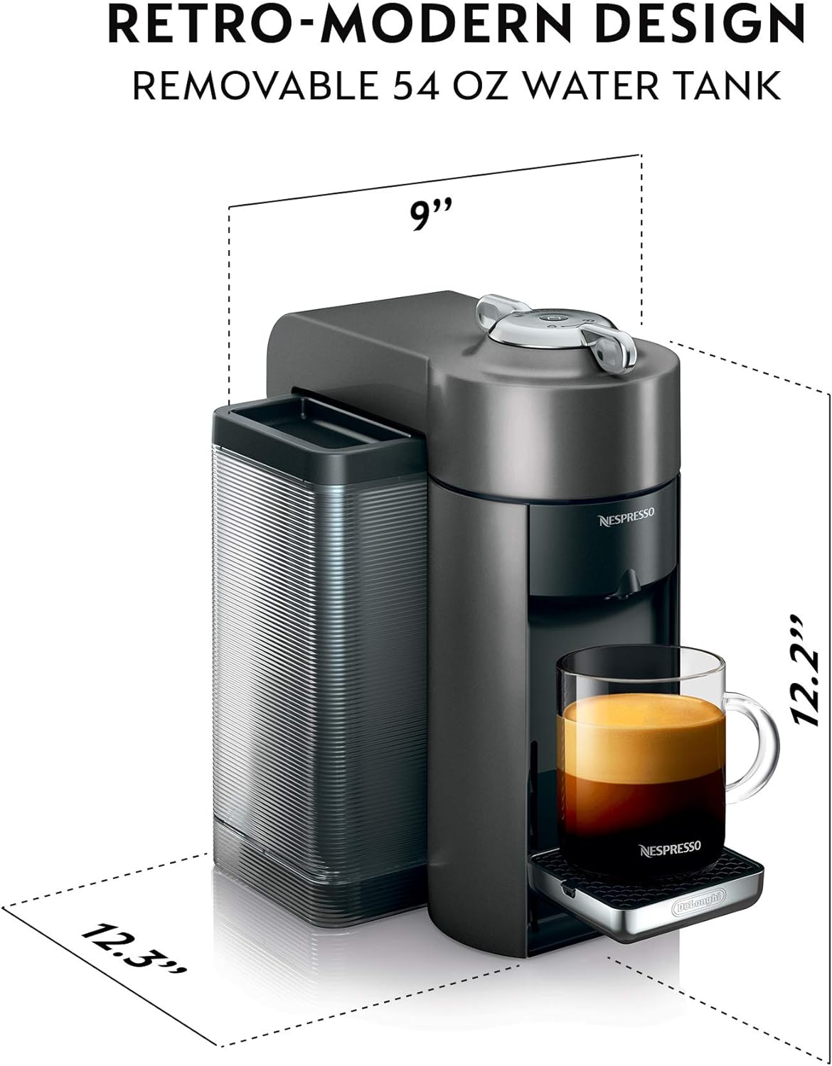 Nespresso Vertuo Coffee and Espresso Maker,1597 ml, by De'Longhi, Graphite Metal