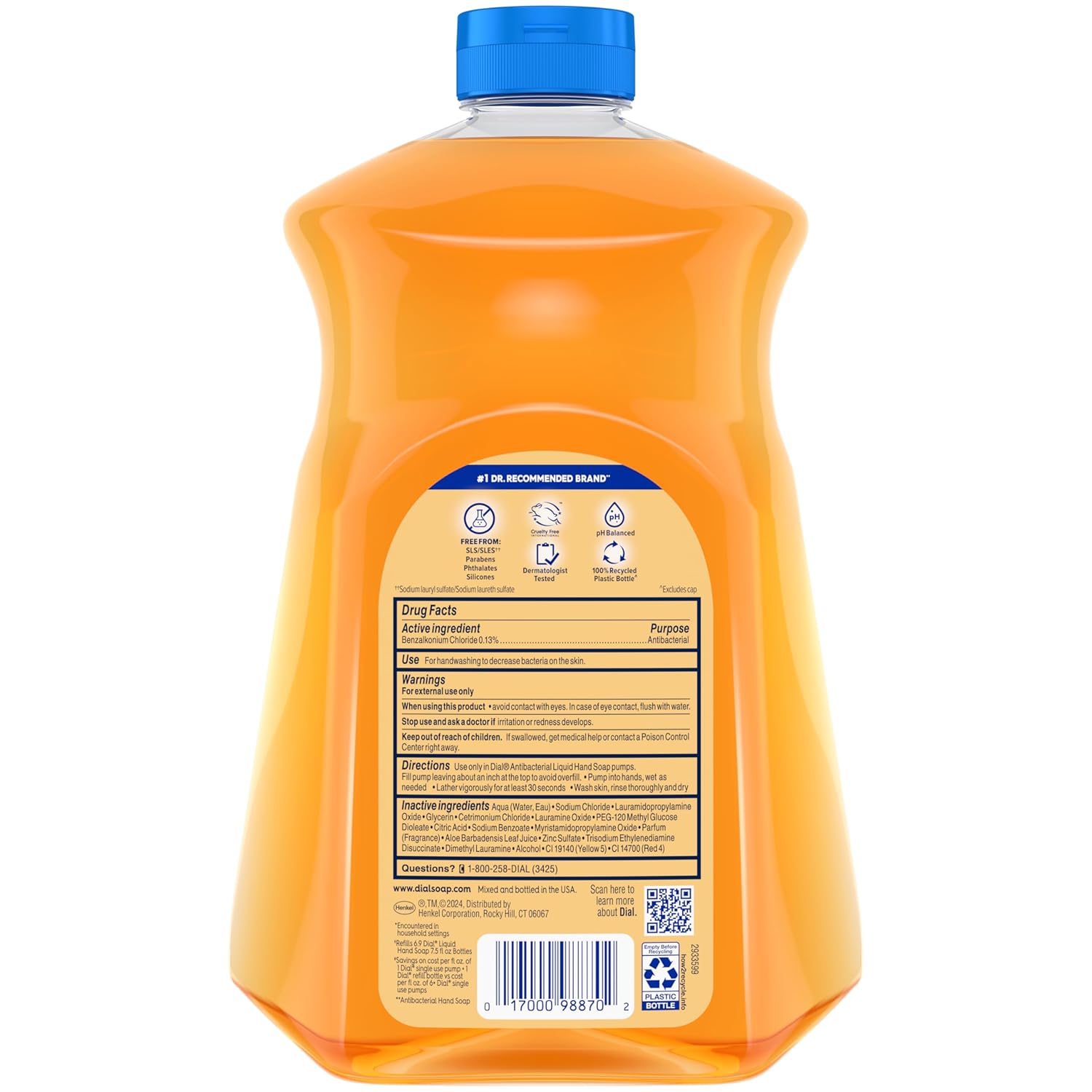 Dial Antibacterial Liquid Hand Soap Refill, Spring Water, 52 fl oz Pack of 3