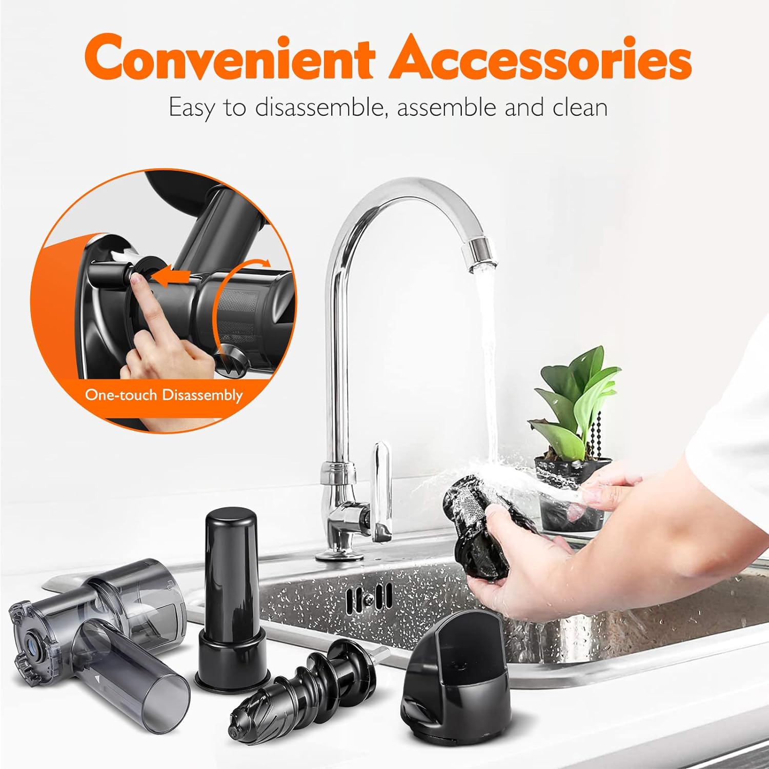 Masticating Juicer Machines, AMZCHEF Slow Cold Press Juicer with Reverse Function, High Juice Yield, Easy Clean with Brush,Recipes for High Nutrient Fruits and Vegetables, Gray(Updated)