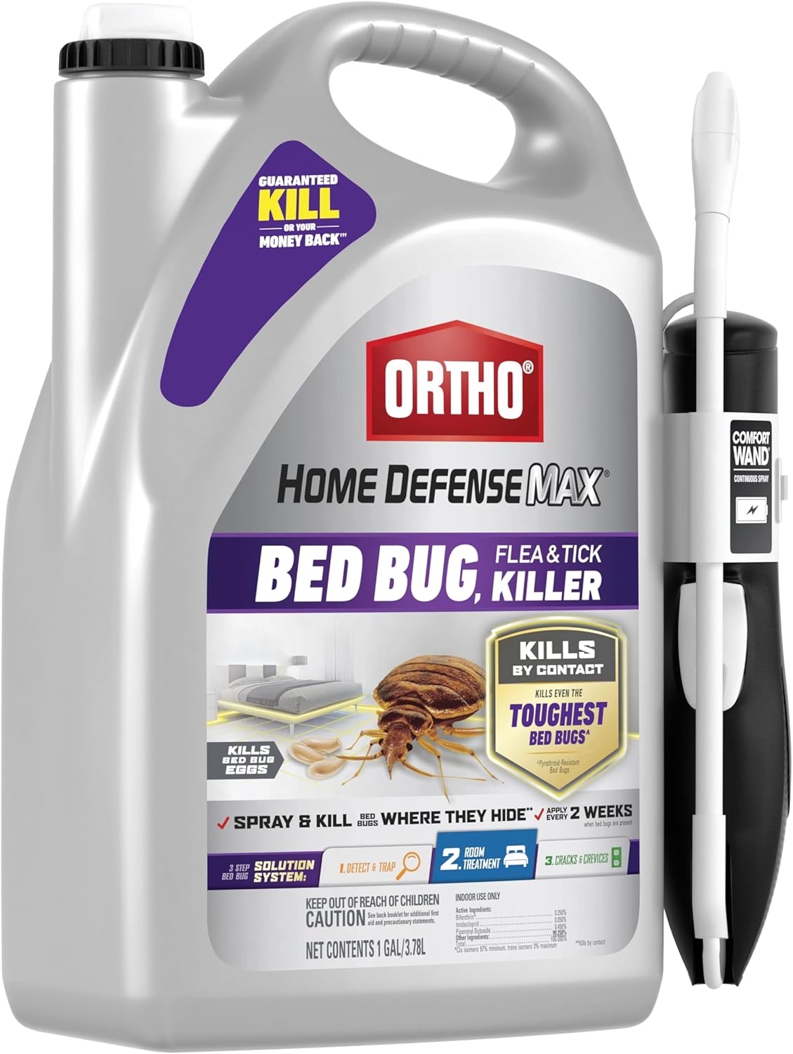 Ortho Home Defense Max Bed Bug, Flea and Tick Killer - With Ready-to-Use Comfort Wand, Kills Bed Bugs and Bed Bug Eggs, Bed Bug Spray Also Kills Fleas and Ticks, 1 gal.