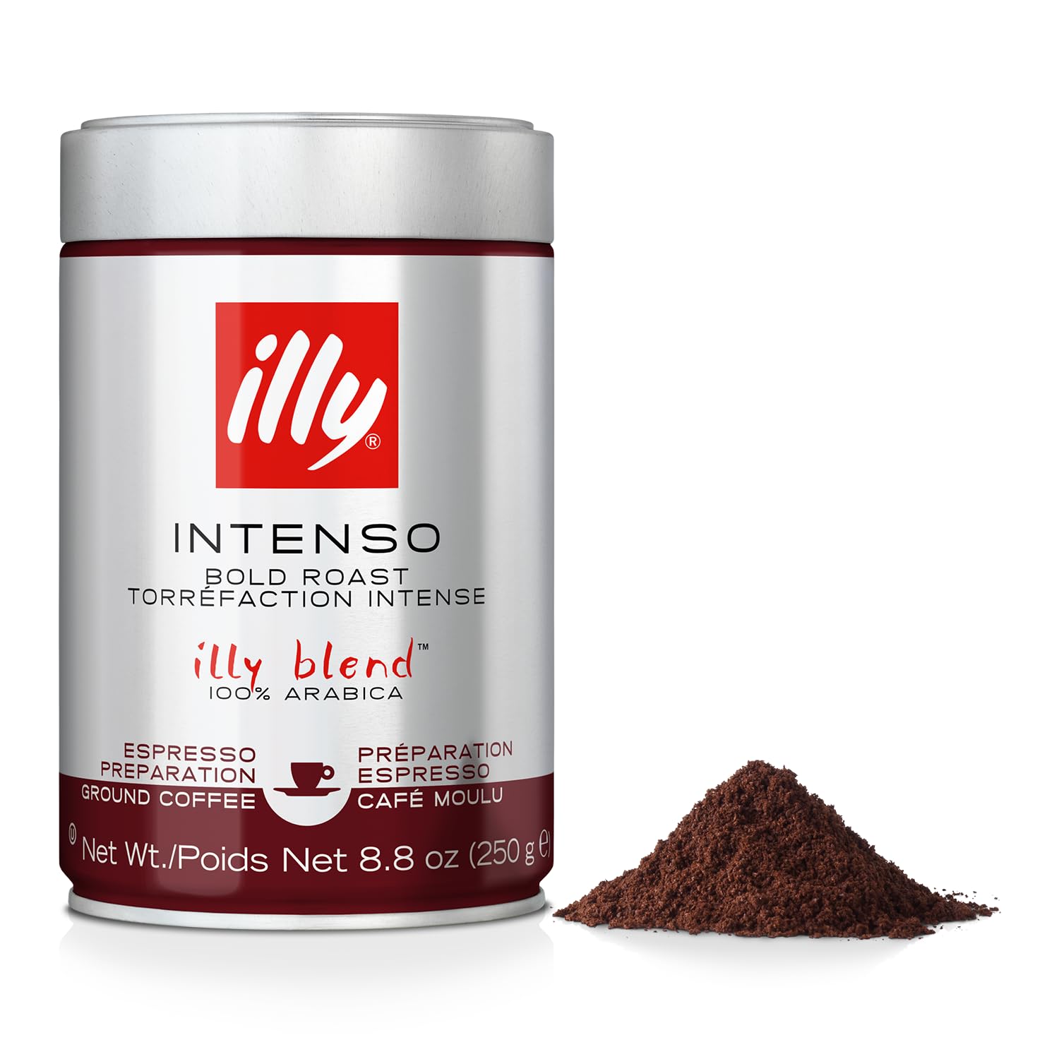 illy Classico Espresso Ground Coffee, Medium Roast, Classic Roast with Notes of Chocolate & Caramel, 100% Arabica Coffee, All-Natural, No Preservatives, 8.8 oz, Ground for Espresso Machines