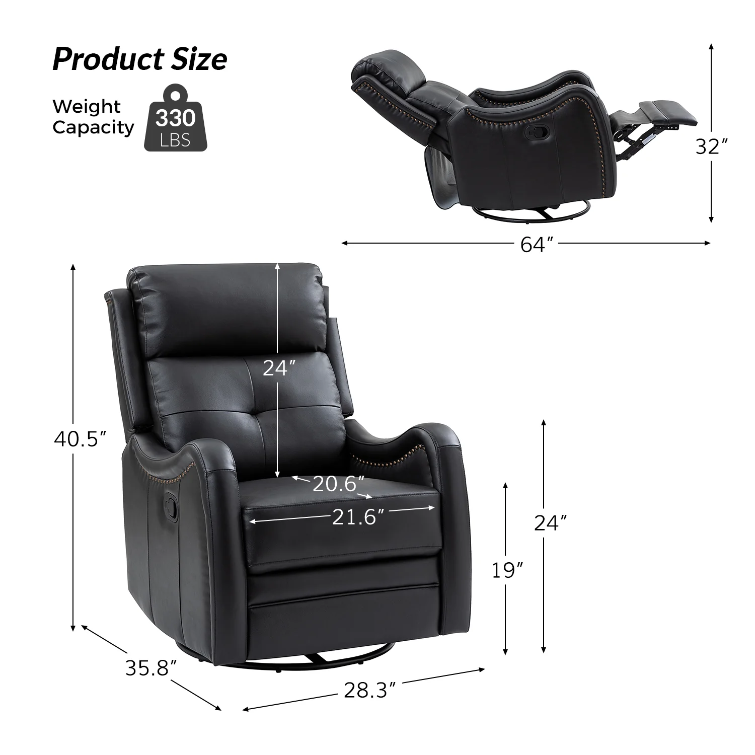 Amelia Genuine Leather Swivel Rocker Recliner