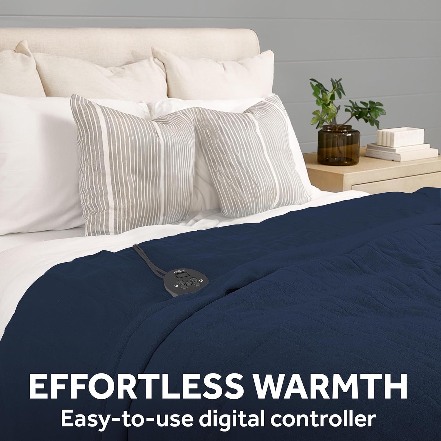 Sunbeam Royal Ultra Rodeen Blue Plaid Heated Personal Throw / Blanket, Cozy-Warm, Adjustable Heat Settings