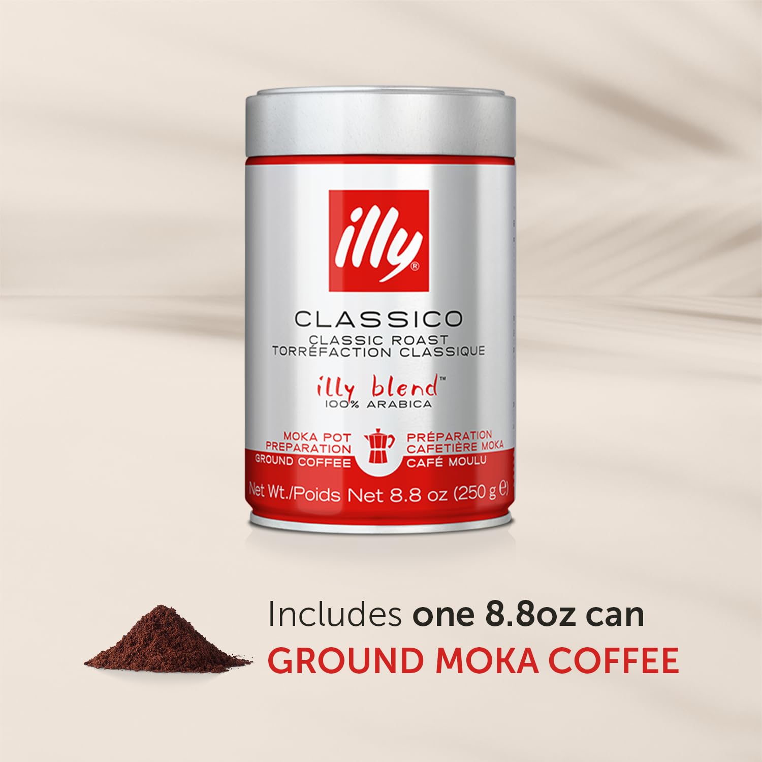 illy Classico Espresso Ground Coffee, Medium Roast, Classic Roast with Notes of Chocolate & Caramel, 100% Arabica Coffee, All-Natural, No Preservatives, 8.8 oz, Ground for Espresso Machines