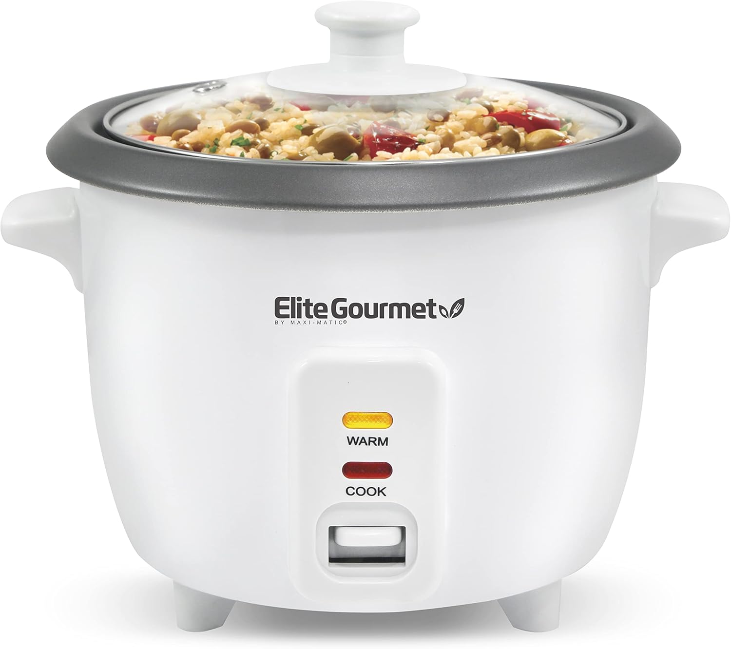 Elite Gourmet ERC-003 Electric Rice Cooker with Automatic Keep Warm Makes Soups, Stews, Grains, Hot Cereals, White, 6 Cups Cooked (3 Cups Uncooked)