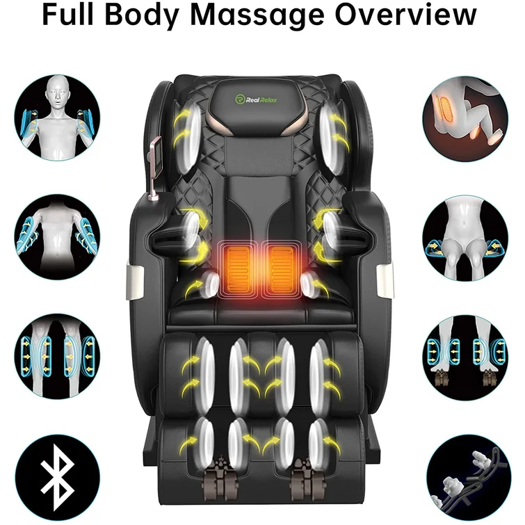 💥Clearance Sale🔥Faux Leather Heated Full Body Massage Chair with Dual-core S Track and APP Control