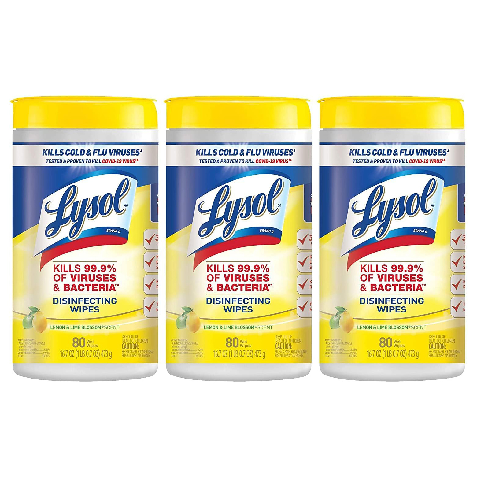 Lysol Disinfectant Wipes Bundle, Multi-Surface Antibacterial Cleaning Wipes, For Disinfecting & Cleaning, contains x2 Lemon & Lim Blossom (80ct) x1 Crisp Linen (80 Ct) & x1 Mango & Hibiscus (80 Ct)
