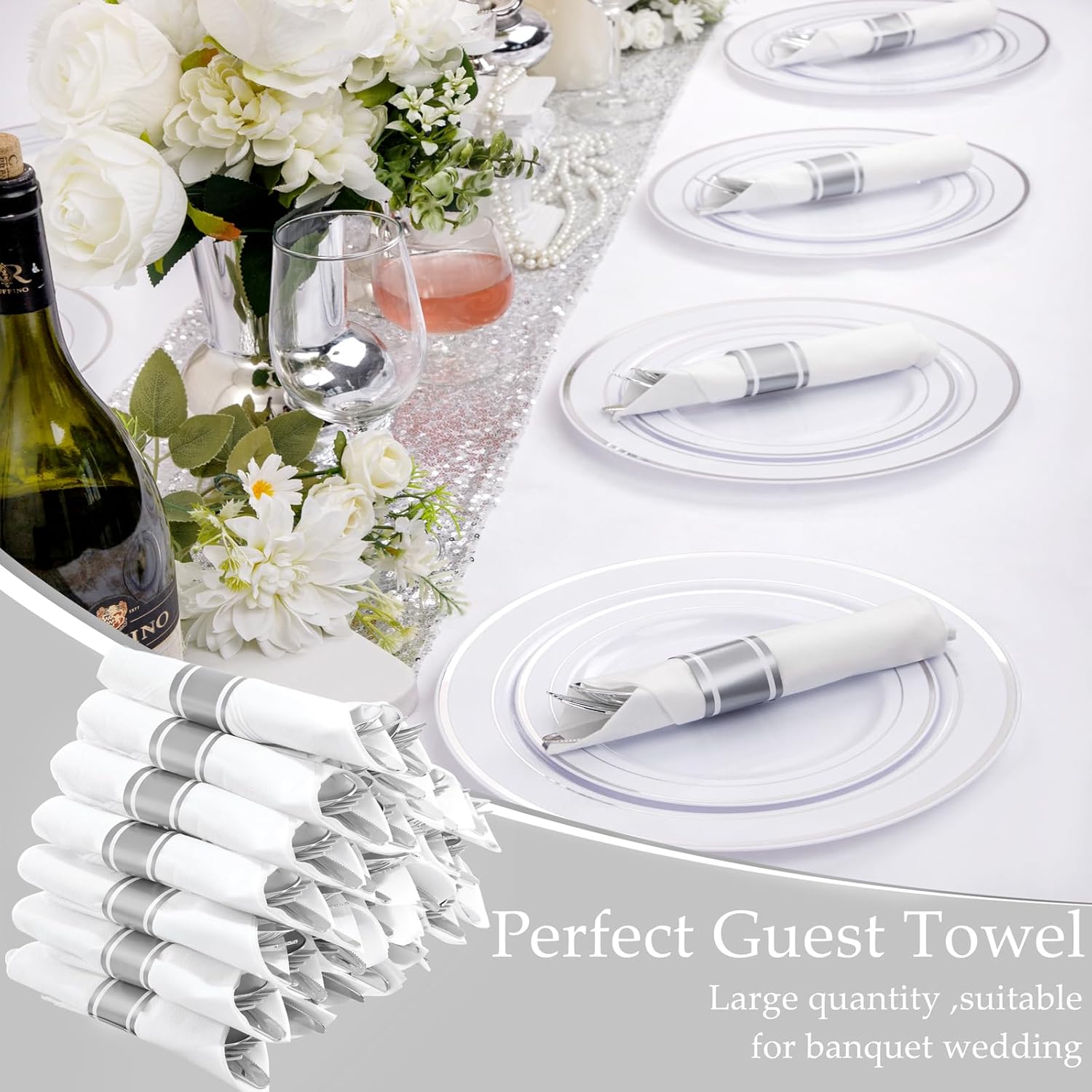 Supernal 60 Pack Pre Rolled Napkins with Gold Plastic Silverware, Premium Disposable Gold Wrapped Cutlery Set Includes: 60 Forks 60 Knives 60 Spoons 60 Napkin for Party