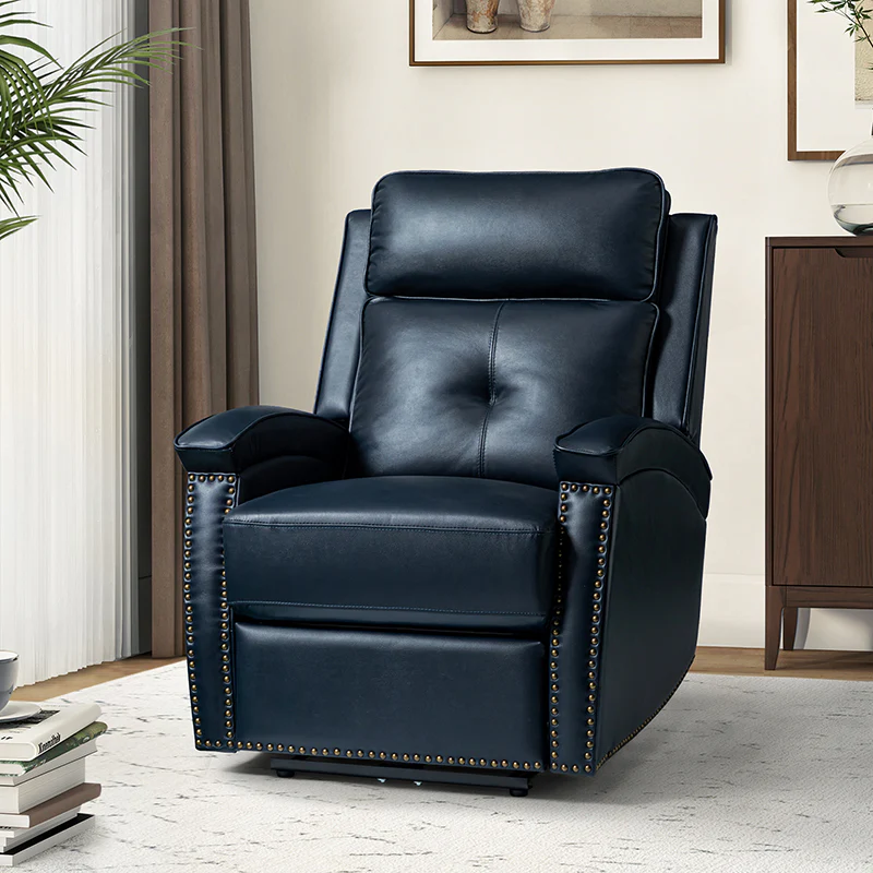 Stefan Genuine Leather Power Recliner with Nailhead Trim