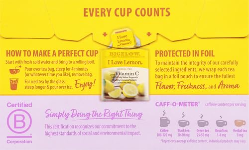 Bigelow Tea Lemon Ginger plus Probiotics Herbal Tea, Caffeine Free Tea with Lemon and Ginger, 18 Count Box (Pack of 6), 108 Total Tea Bags