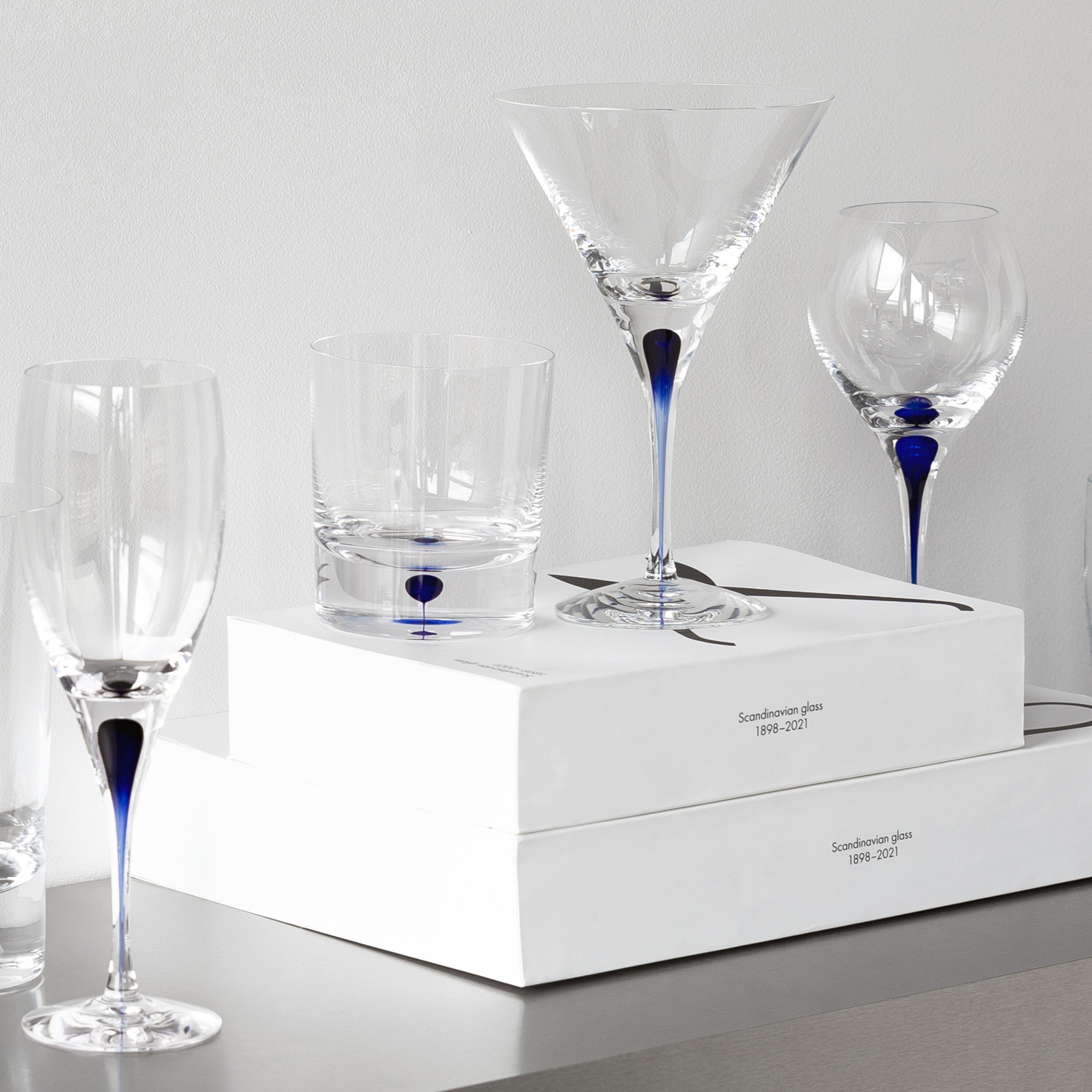 Orrefors Intermezzo Blue Martini Glasses, Set of 2