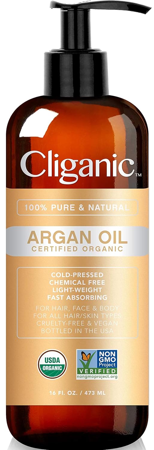 Cliganic Organic Argan Oil, 100% Pure - for Hair, Face & Skin | Cold Pressed Carrier Oil