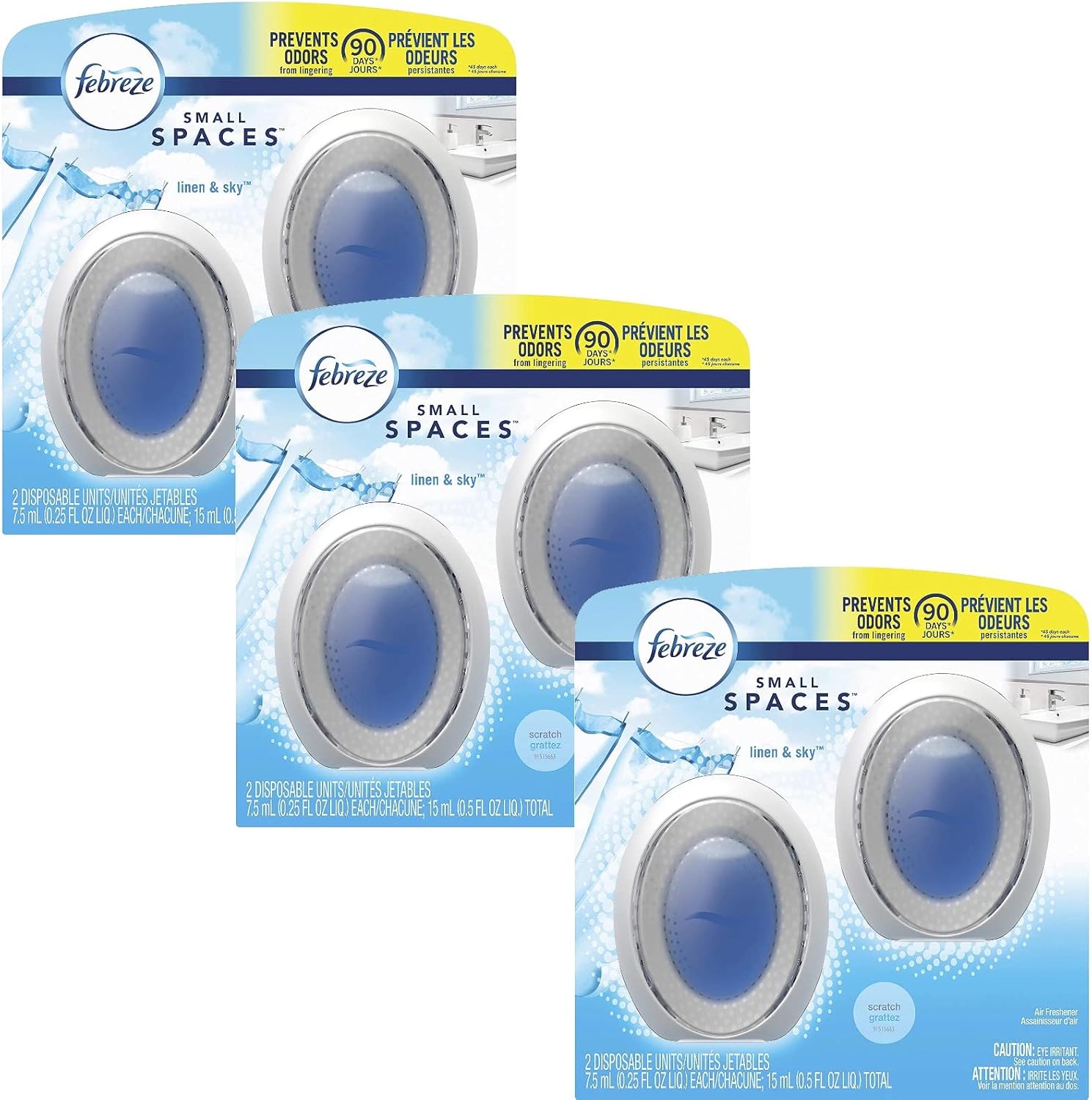 Febreze Small Spaces Air Freshener Linen & Sky, .25 fl. oz., Pack of 4