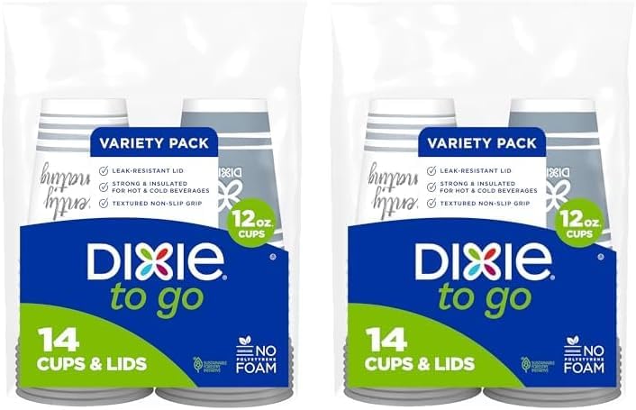 Dixie To Go Medium Paper Coffee Cups With Lids, 12 Oz, 14 Count, Disposable Cups For On-The-Go Hot Beverages