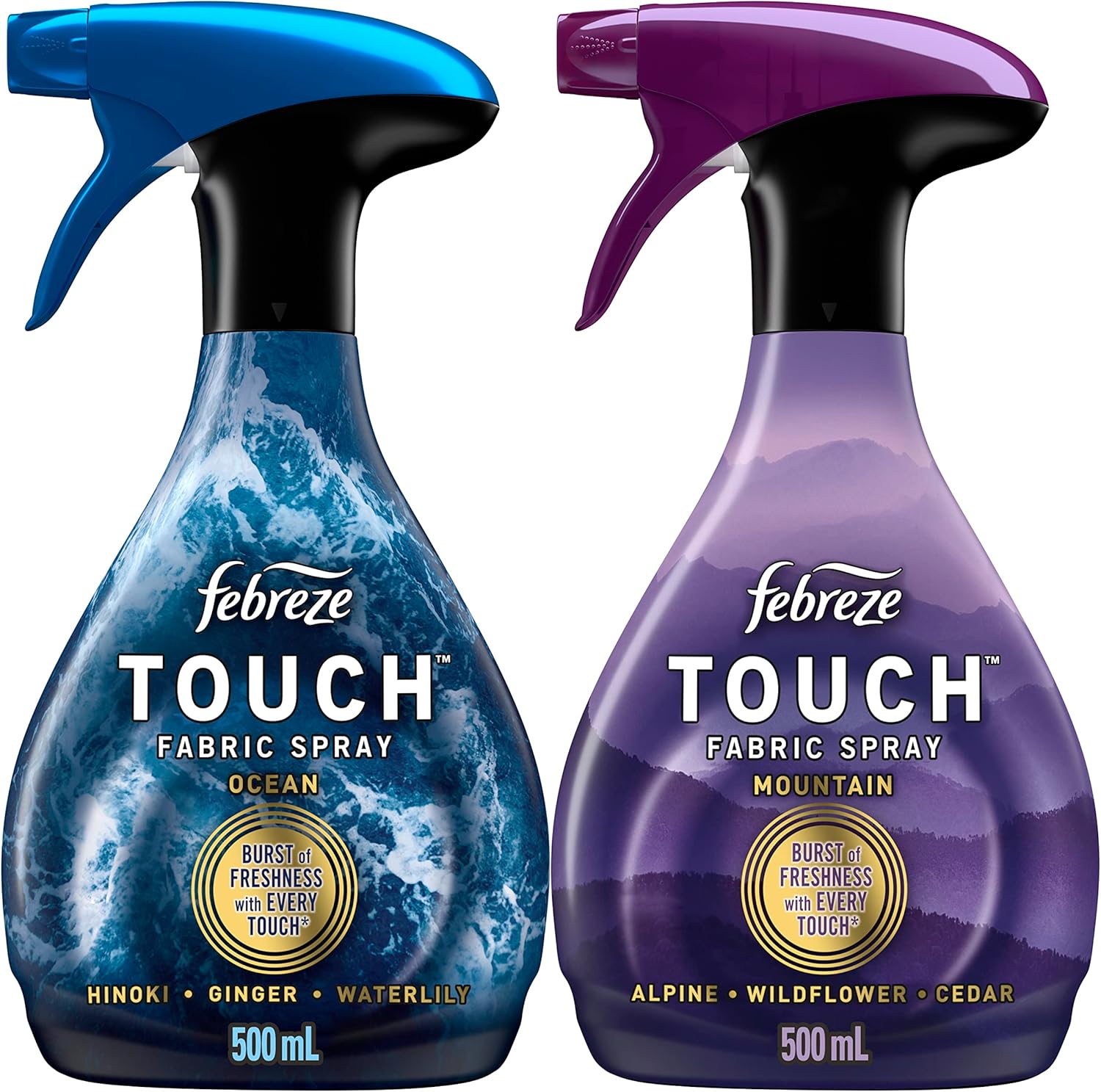 Febreze Touch Fabric Spray, Sneaker Balls Alternative, Couch Cleaner, Refresher Ocean & Mountain, 16.9 oz, Pack of 2,33.8 Fl Oz