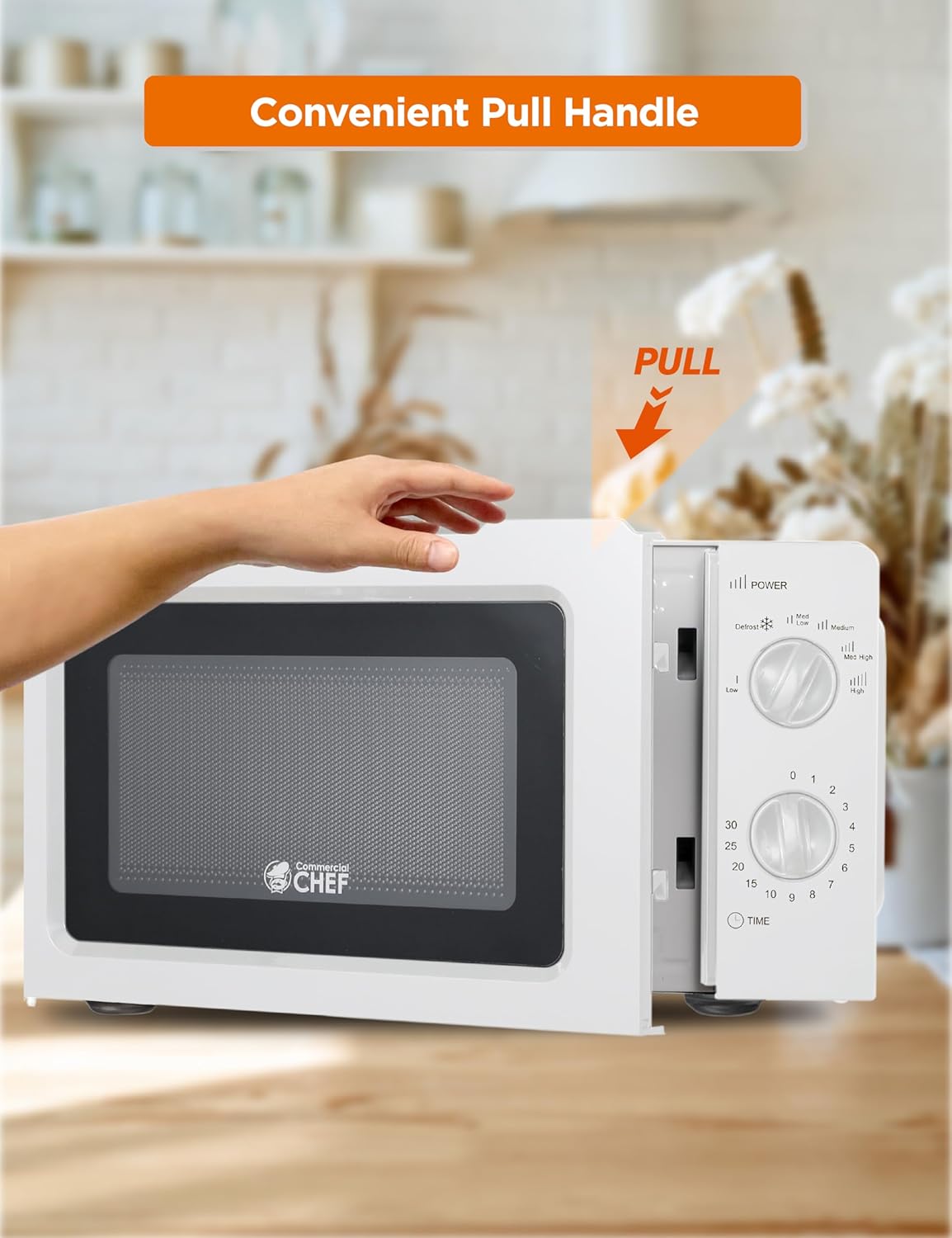 COMMERCIAL CHEF 0.6 Cubic Foot Microwave with 6 Power Levels, Small Microwave with Grip Handle, 700W Countertop Microwave with 30 Minute Timer and Mechanical Dial Controls, White